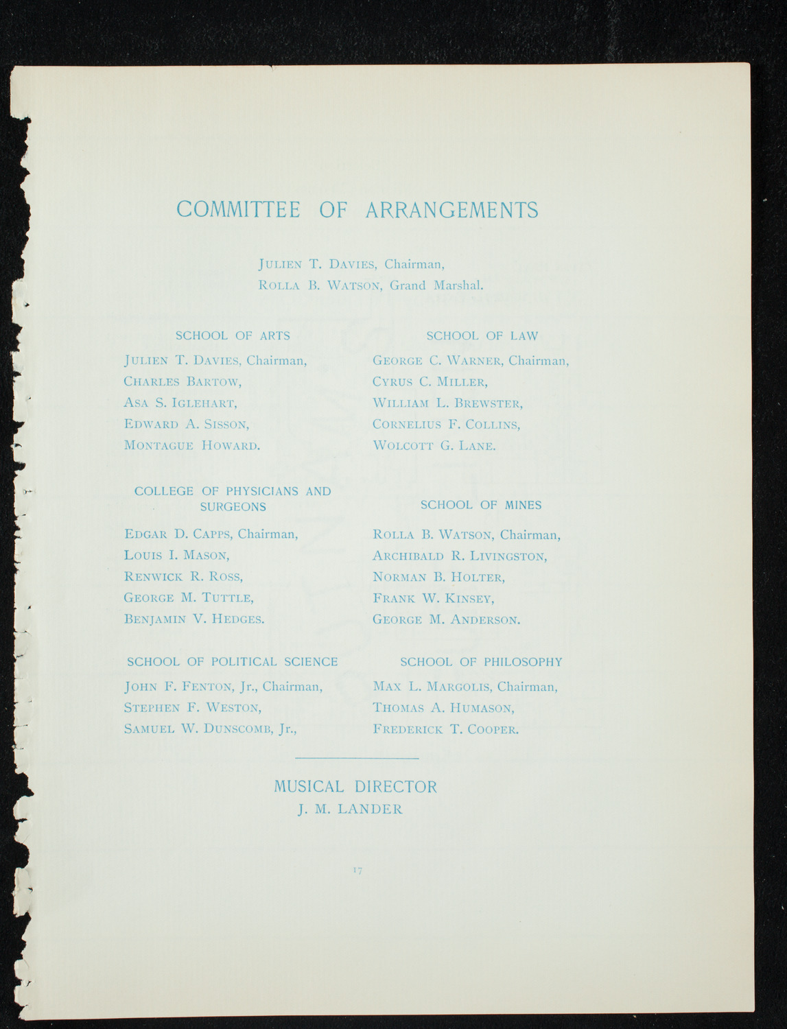 Graduation: Columbia College, June 10, 1891, program page 17