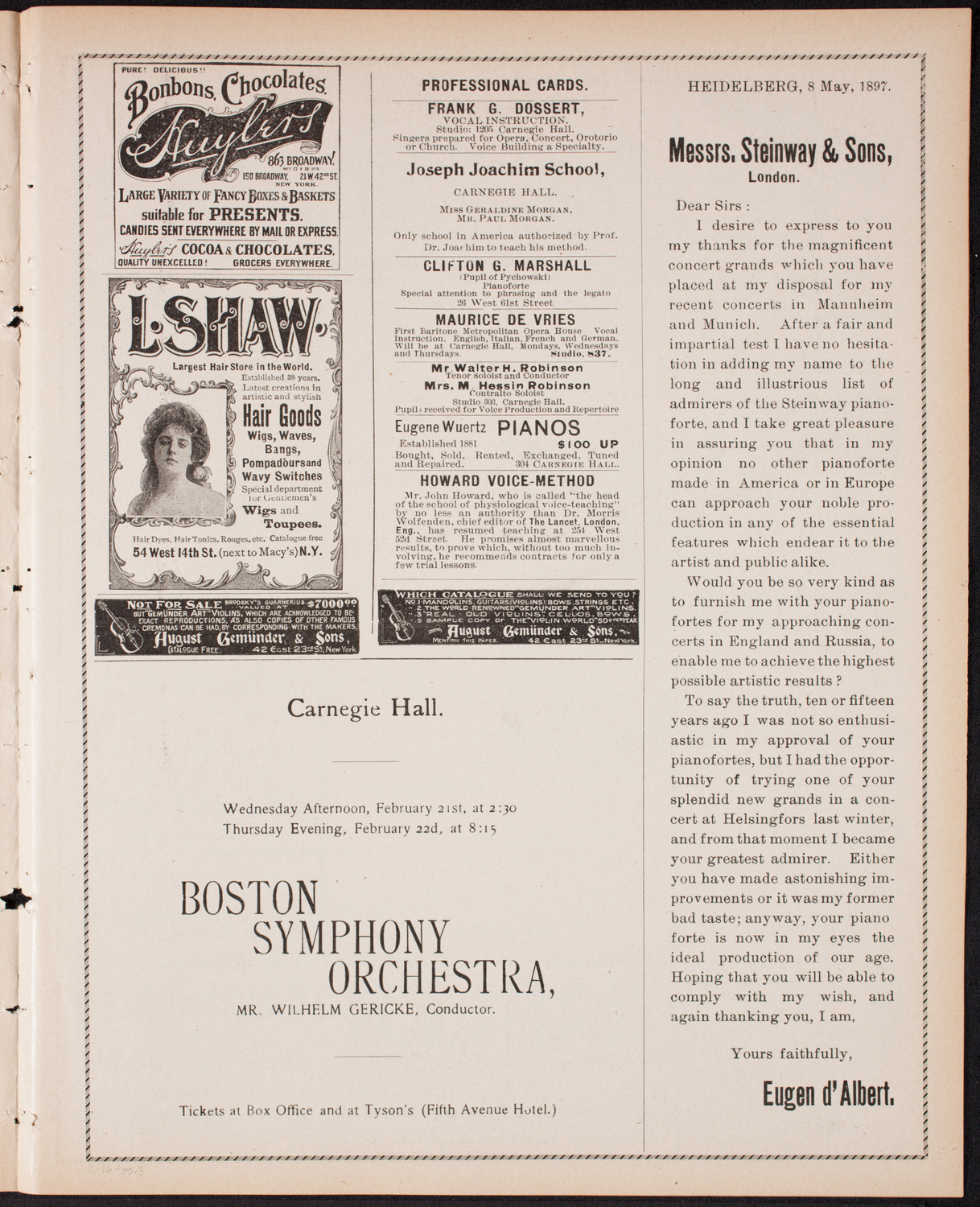 New York Philharmonic, February 16, 1900, program page 5