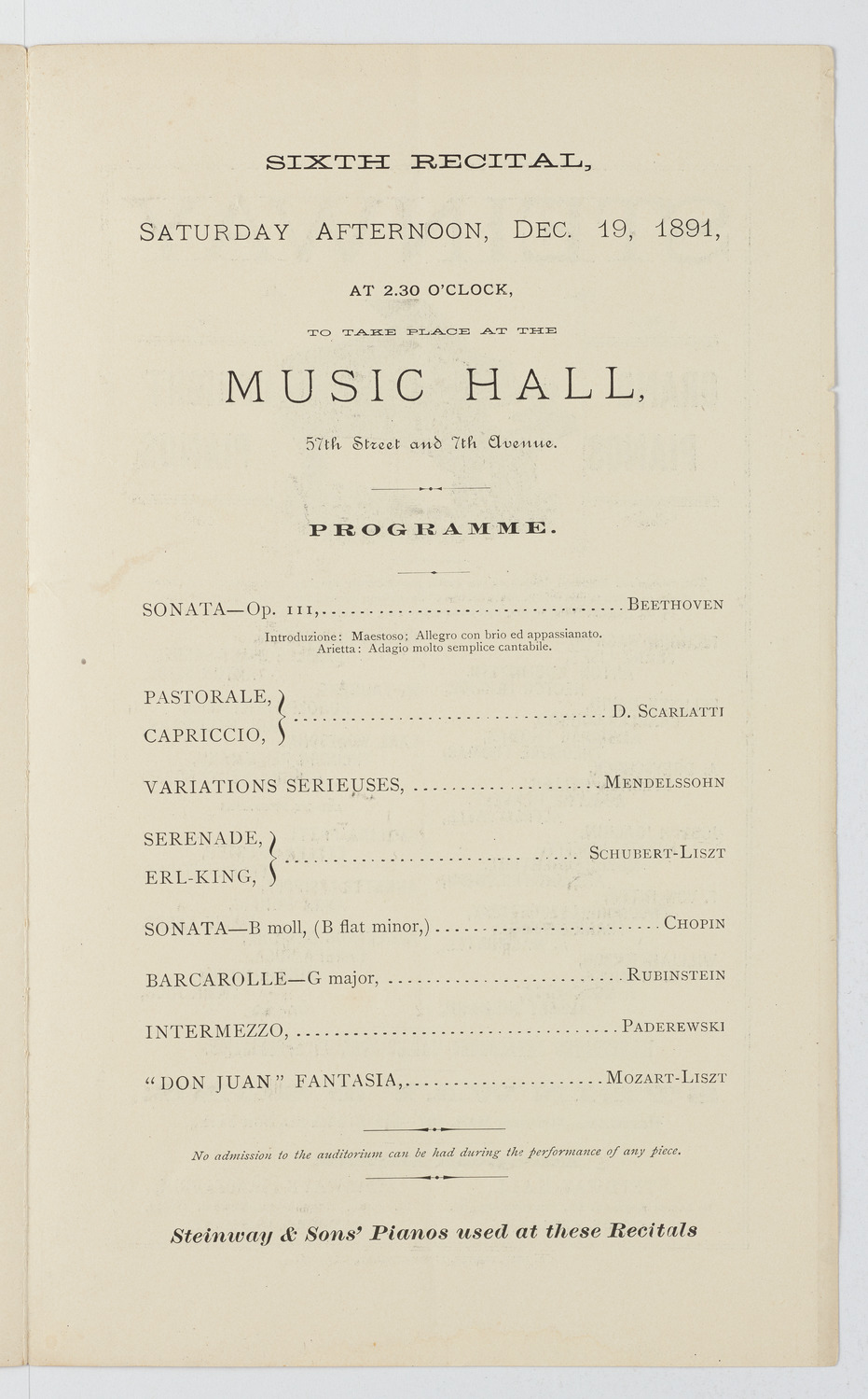 Ignacy Jan Paderewski, December 19, 1891