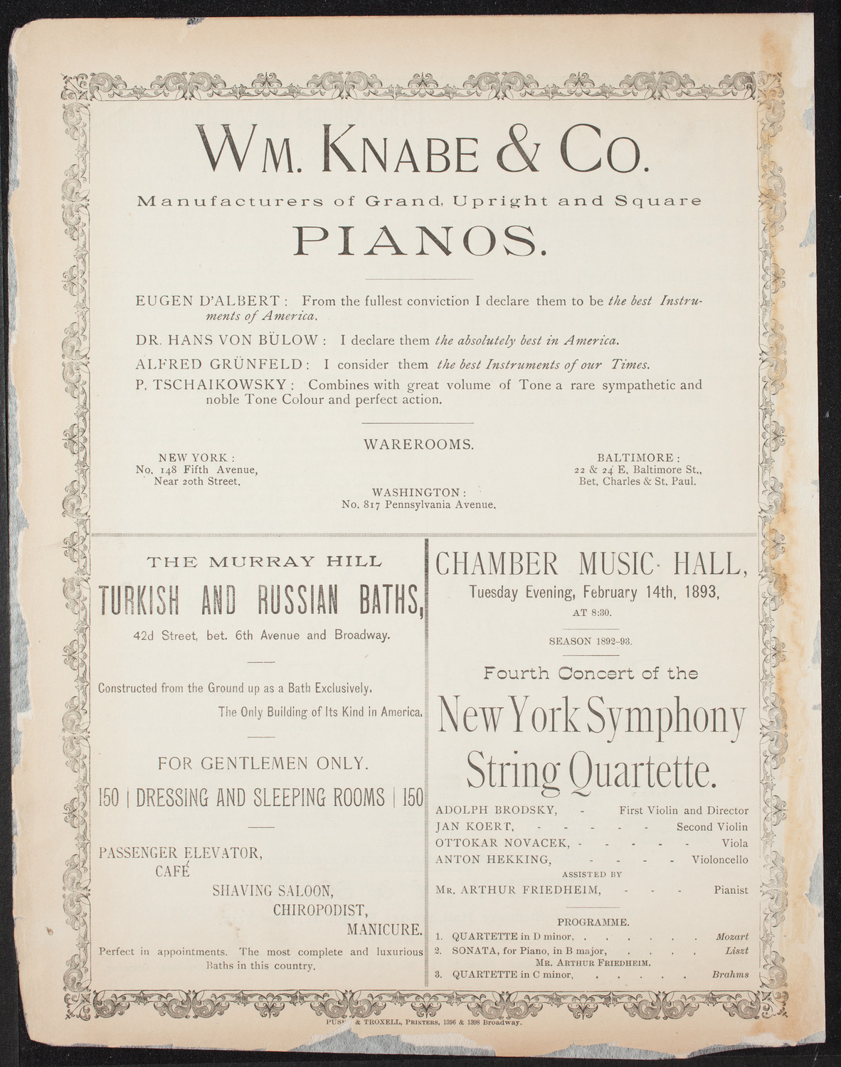 Lecture-Recital by Jerome Hopkins, February 6, 1893, program page 4