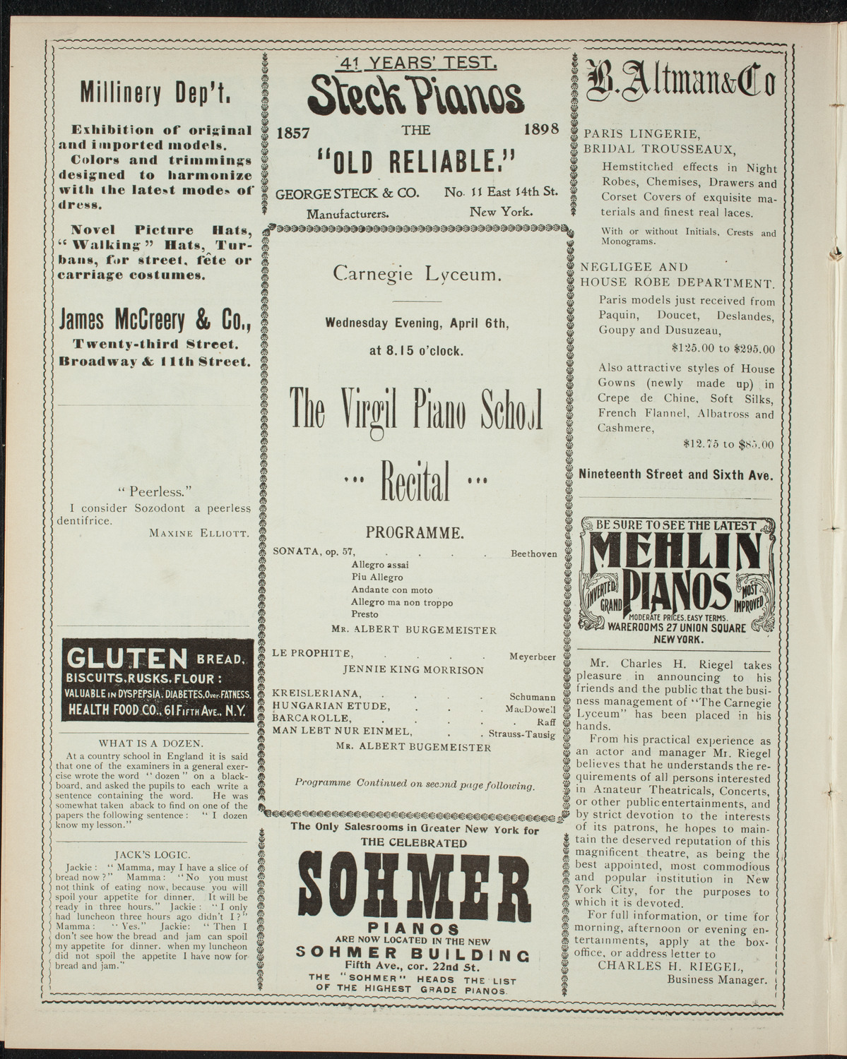 Virgil Piano School Student Recital, April 6, 1898, program page 4