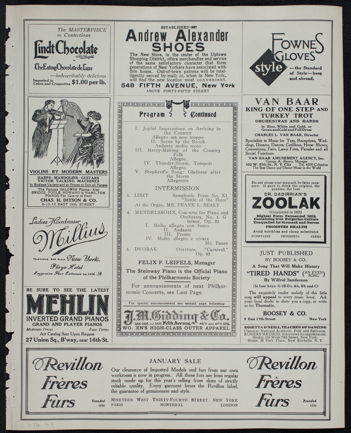 New York Philharmonic, January 17, 1913, program page 7