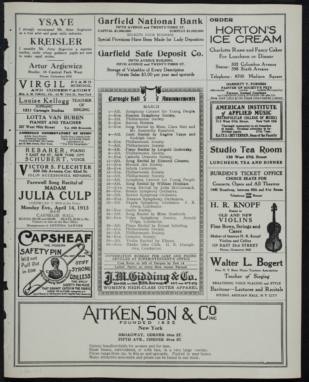 New York Philharmonic, February 28, 1913, program page 3