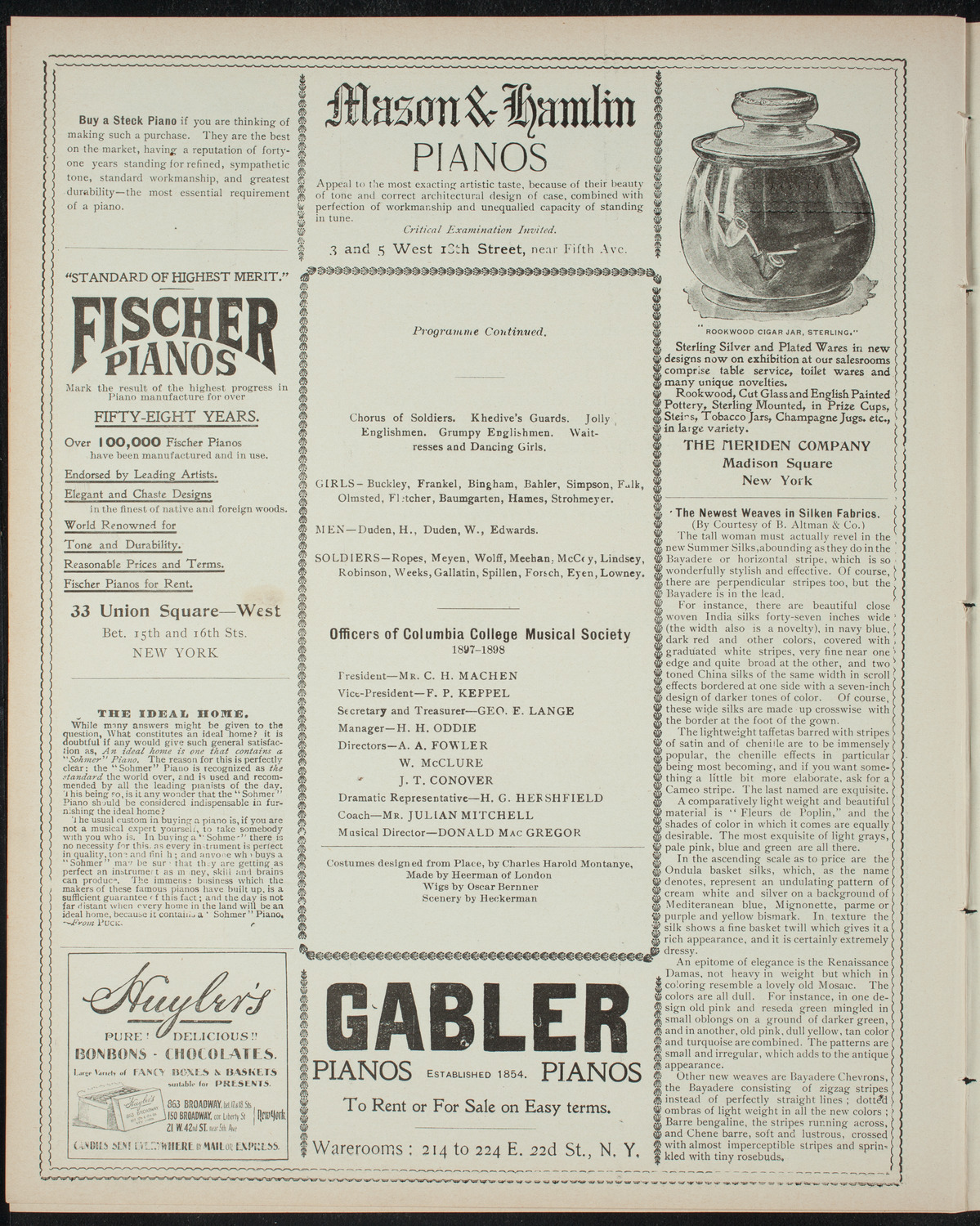 Columbia College Musical Society, February 22, 1898, program page 6