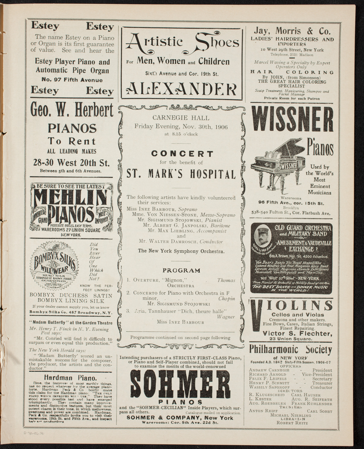 Benefit: St. Mark's Hospital, November 30, 1906, program page 5