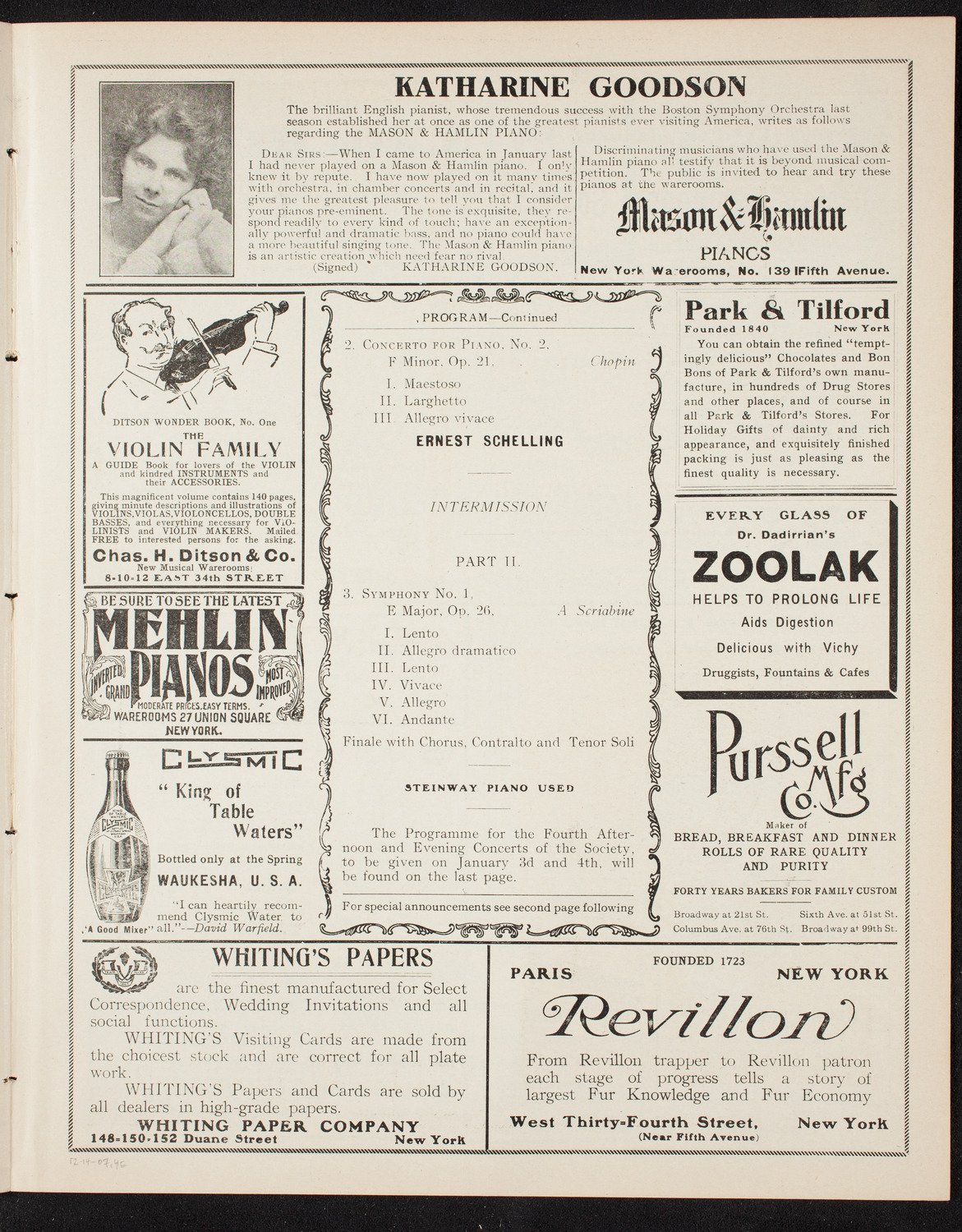 New York Philharmonic, December 14, 1907, program page 7