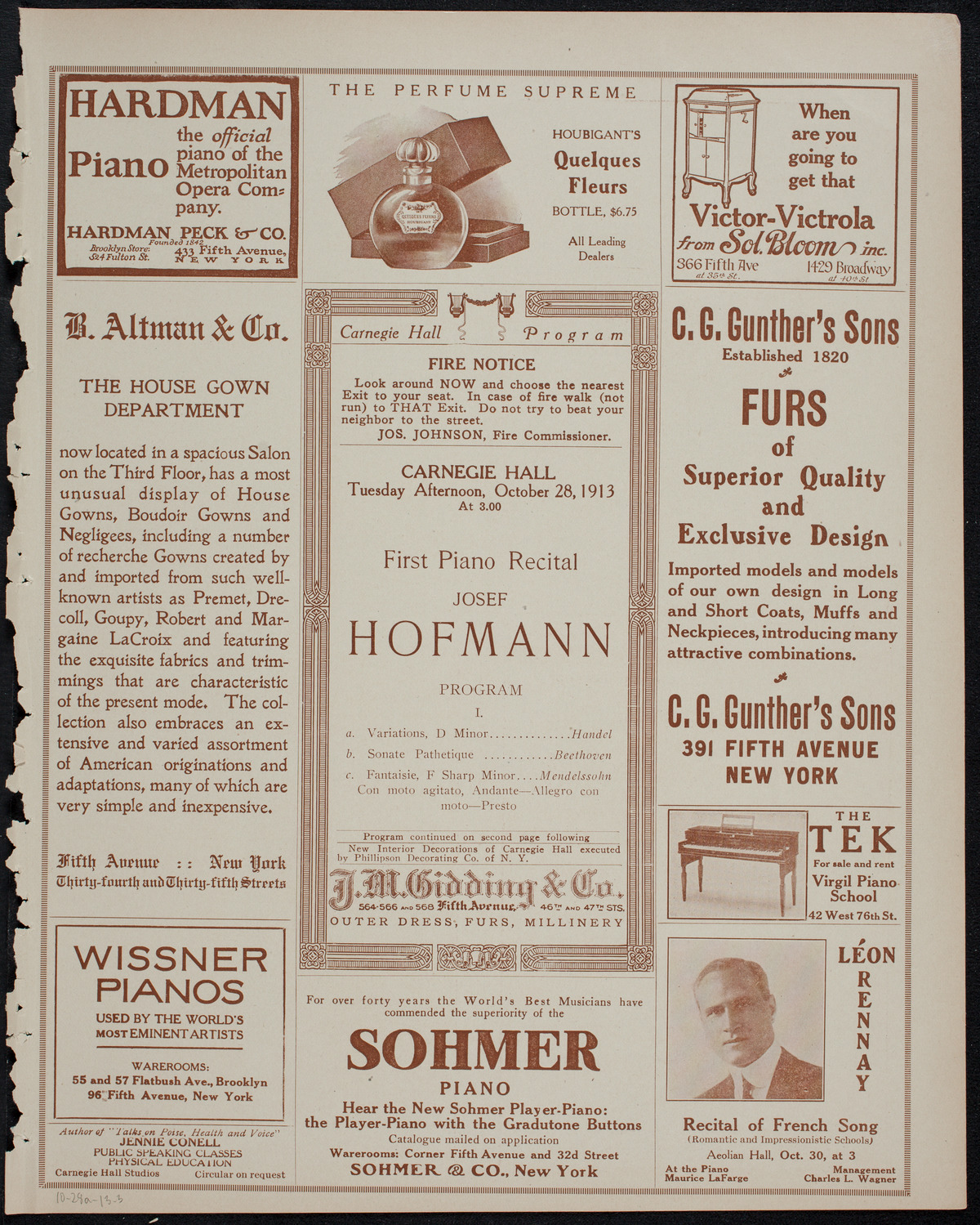 Josef Hofmann, Piano, October 28, 1913, program page 5