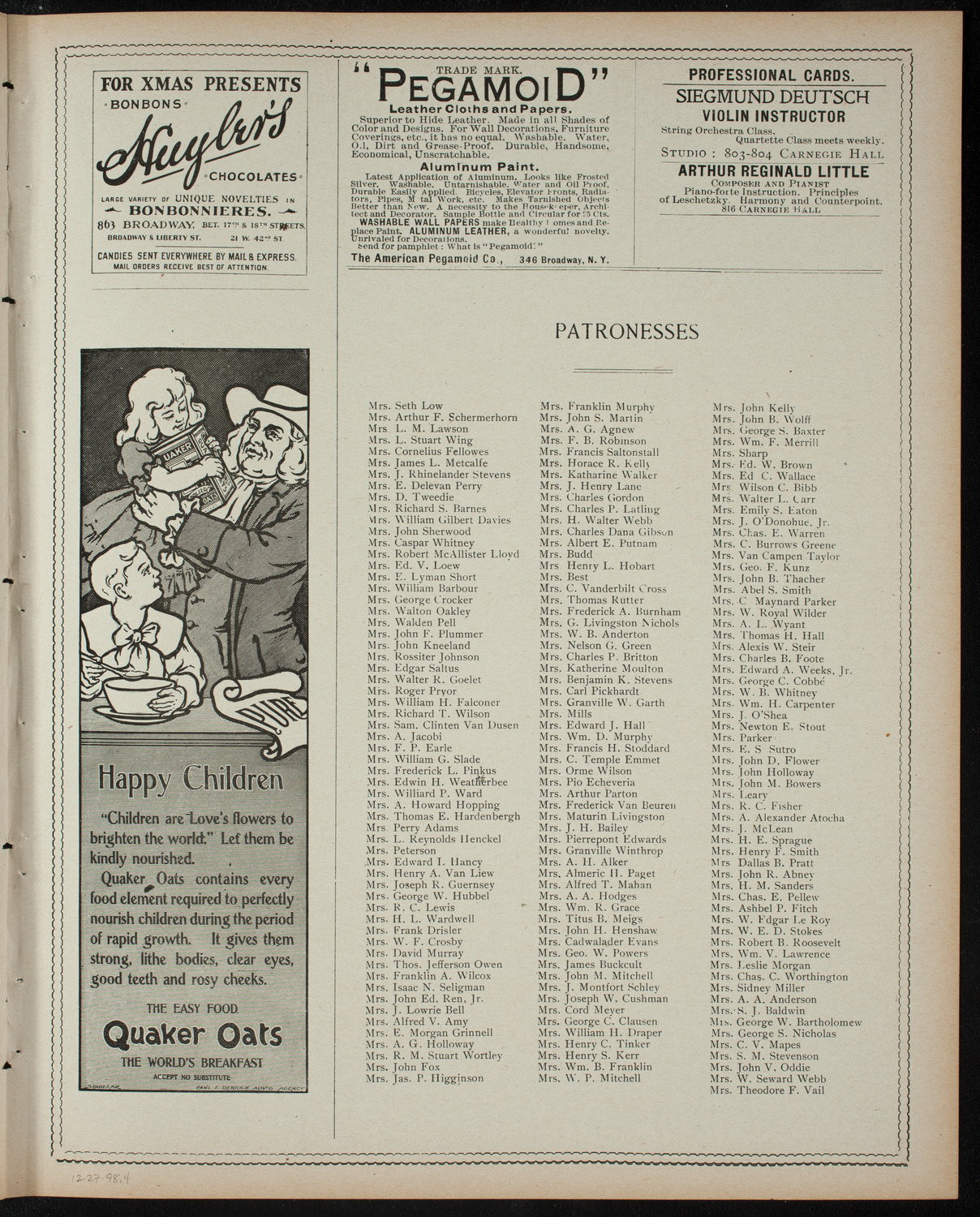 Columbia University Sophomore Class Play, December 27, 1898, program page 7