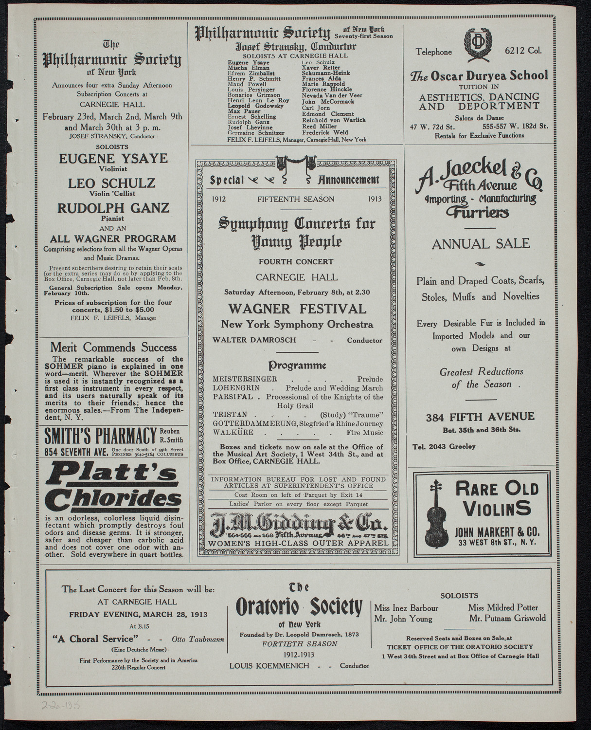 New York Philharmonic, February 2, 1913, program page 9