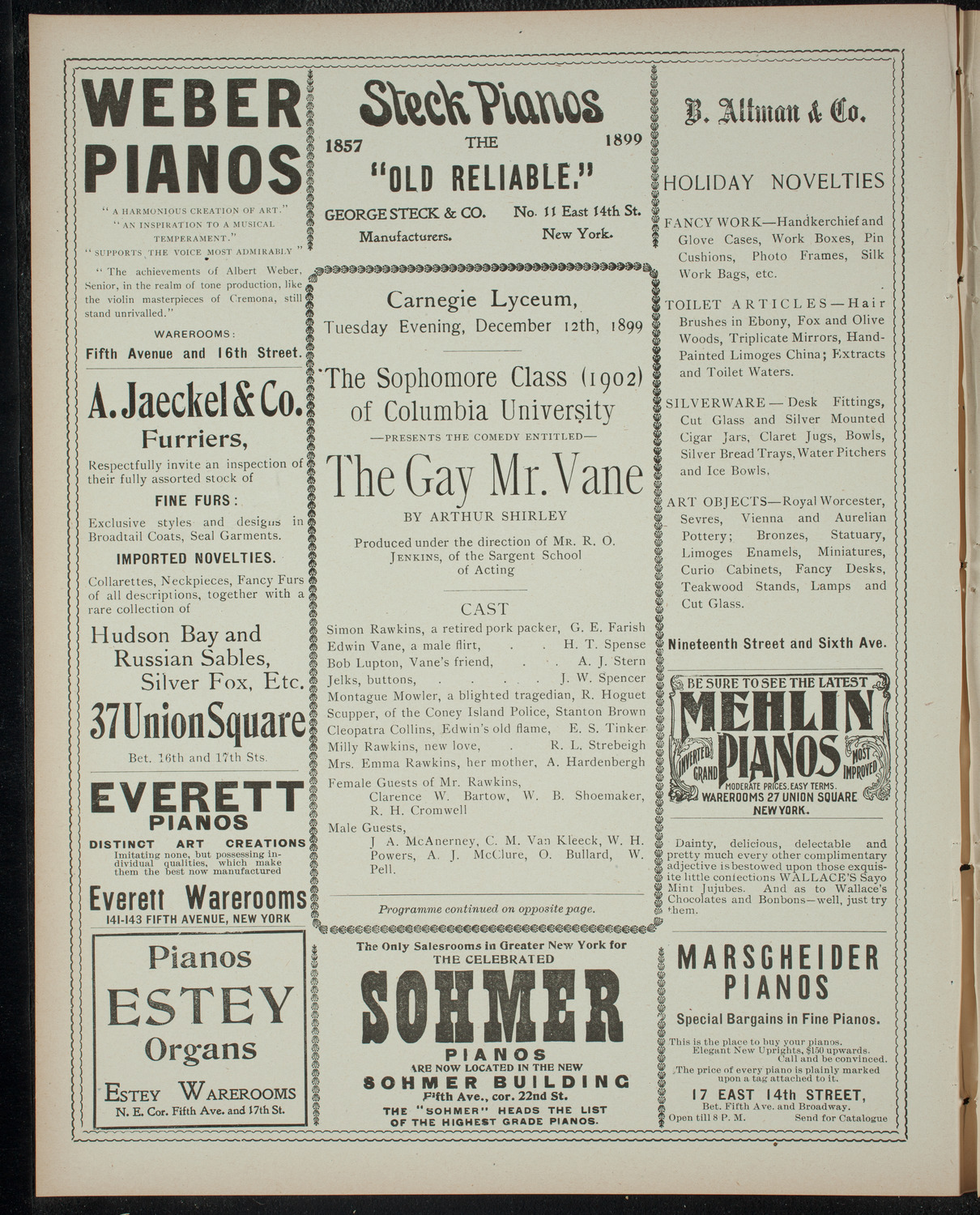 The Sophomore Class (1902) of Columbia University, December 11, 1899, program page 2