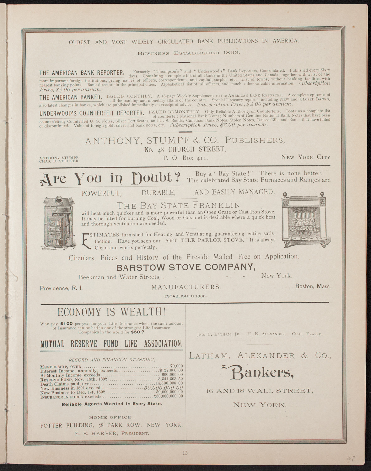 New York Banks' Glee Club, February 21, 1893, program page 13