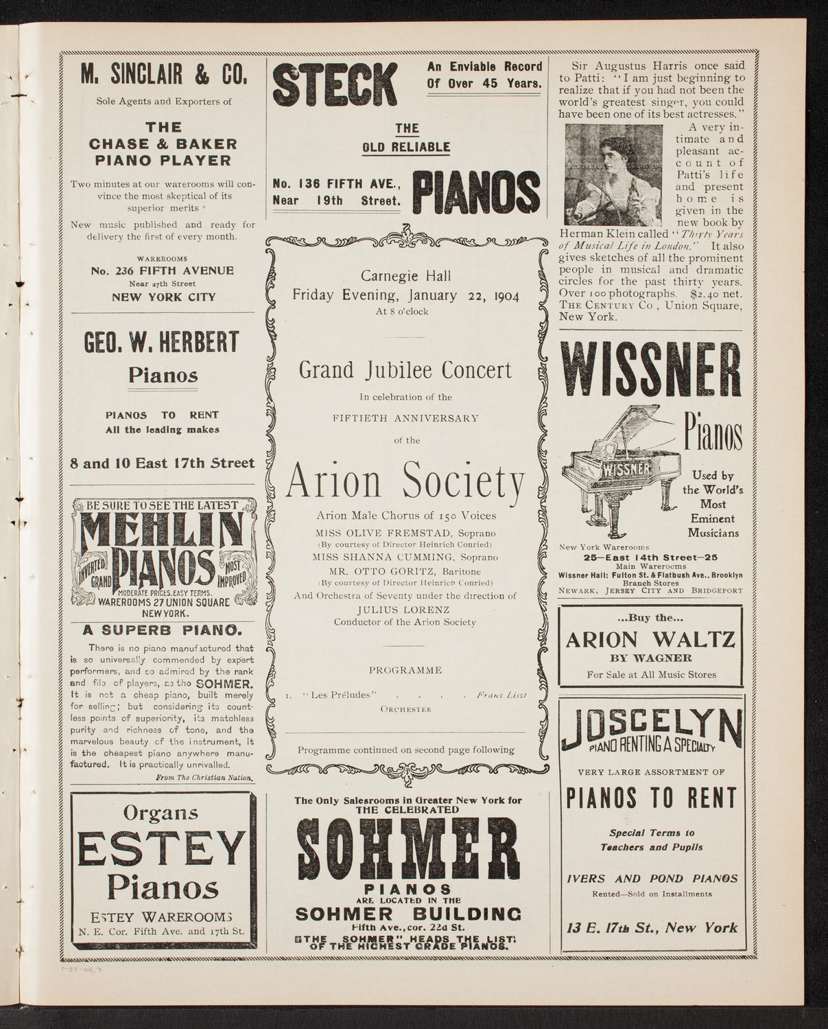 Arion Society, January 22, 1904, program page 5