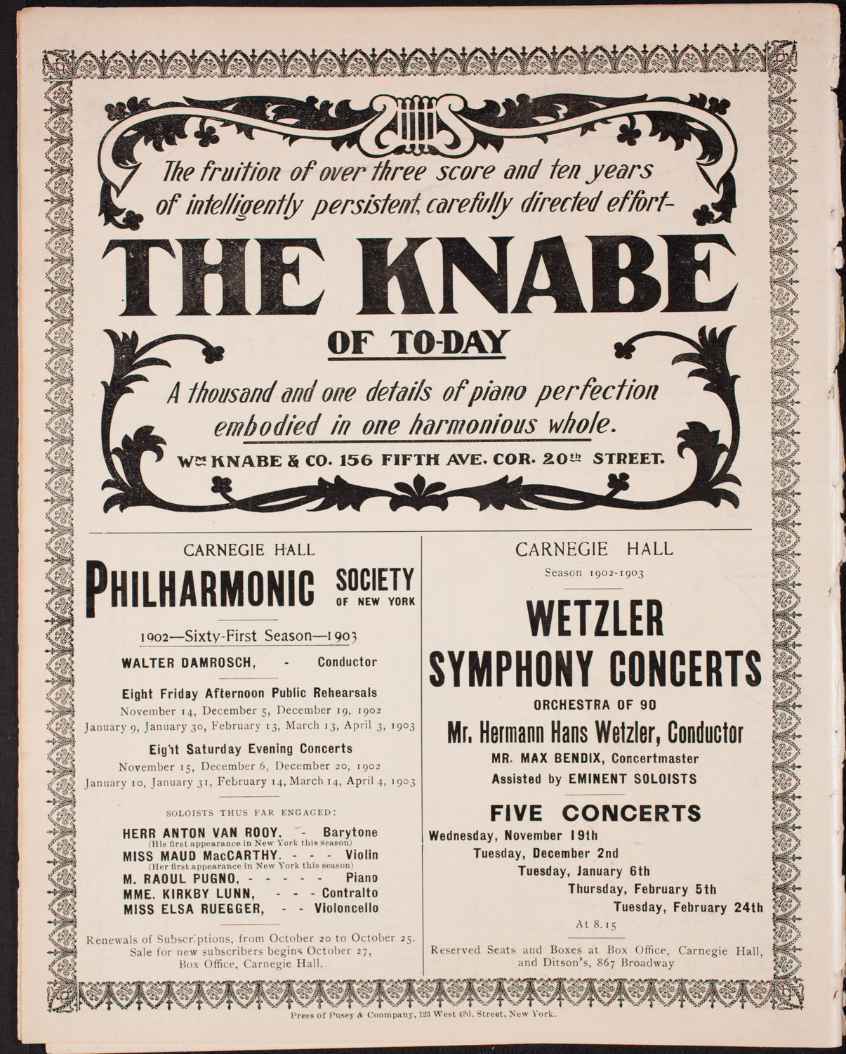 Raoul Pugno with Symphony Orchestra, October 21, 1902, program page 12