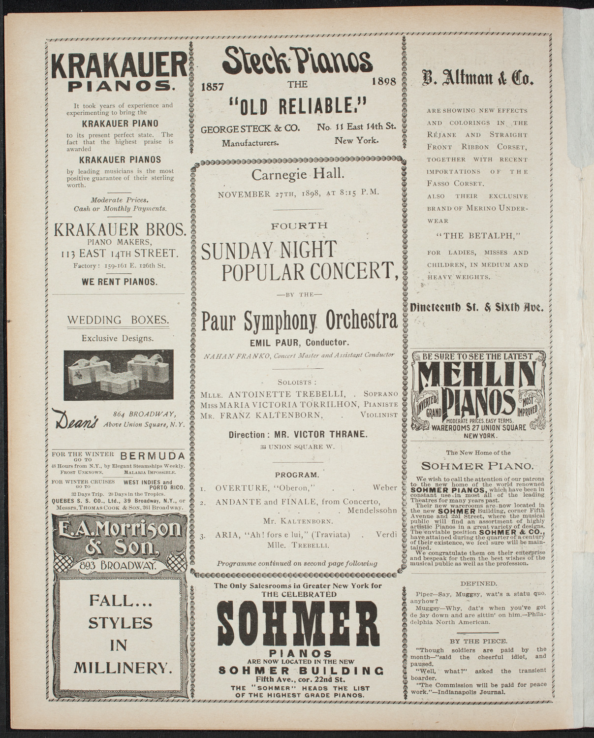 Paur Symphony Orchestra - Sunday Night Popular Concert, November 27, 1898, program page 4