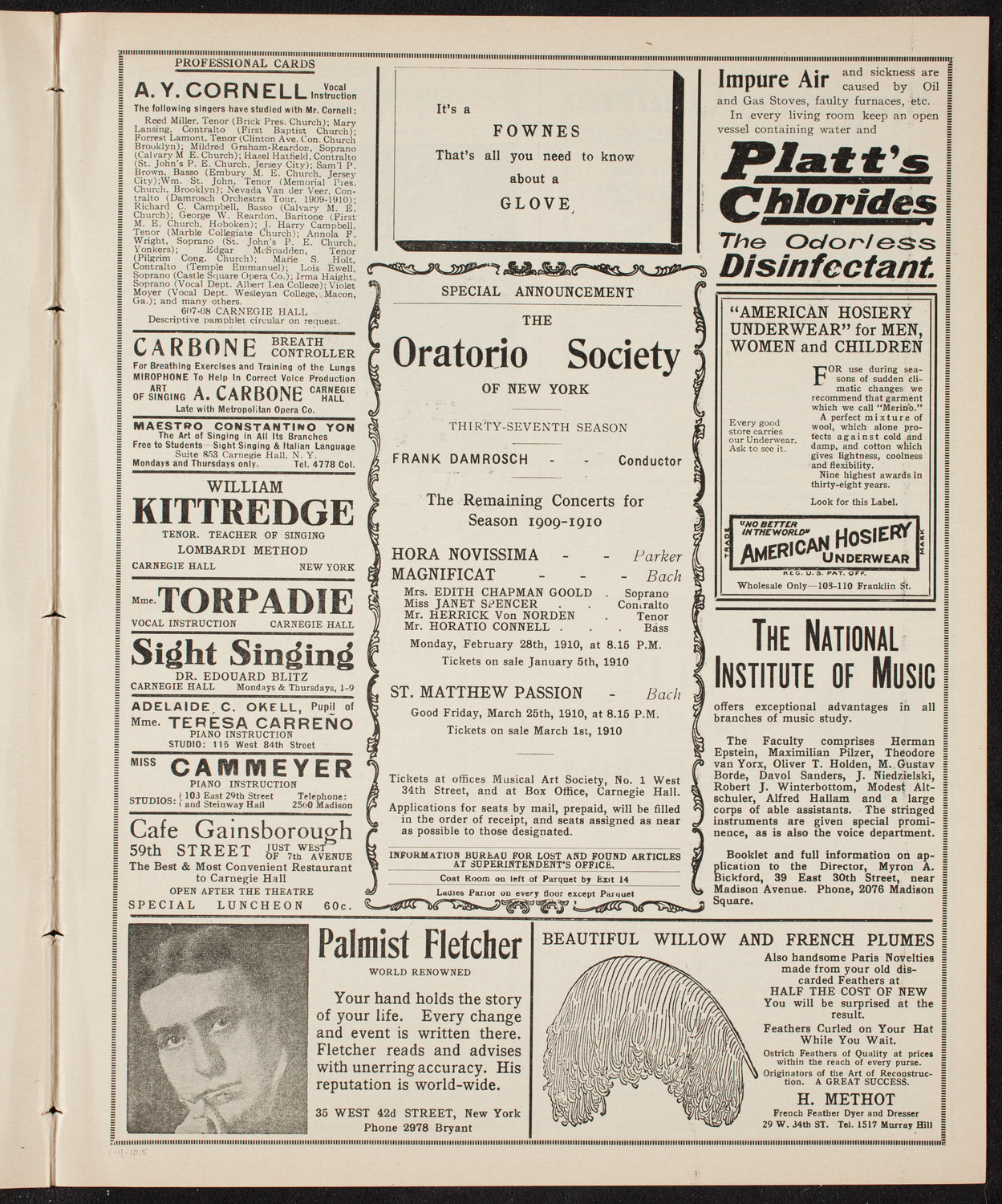 Volpe Symphony Society of New York, January 9, 1910, program page 9