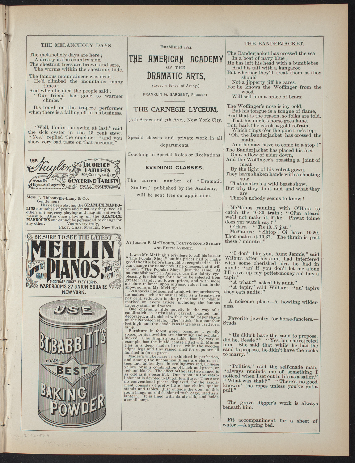 Fordham College Glee, Banjo and Mandolin Clubs, February 12, 1897, program page 7