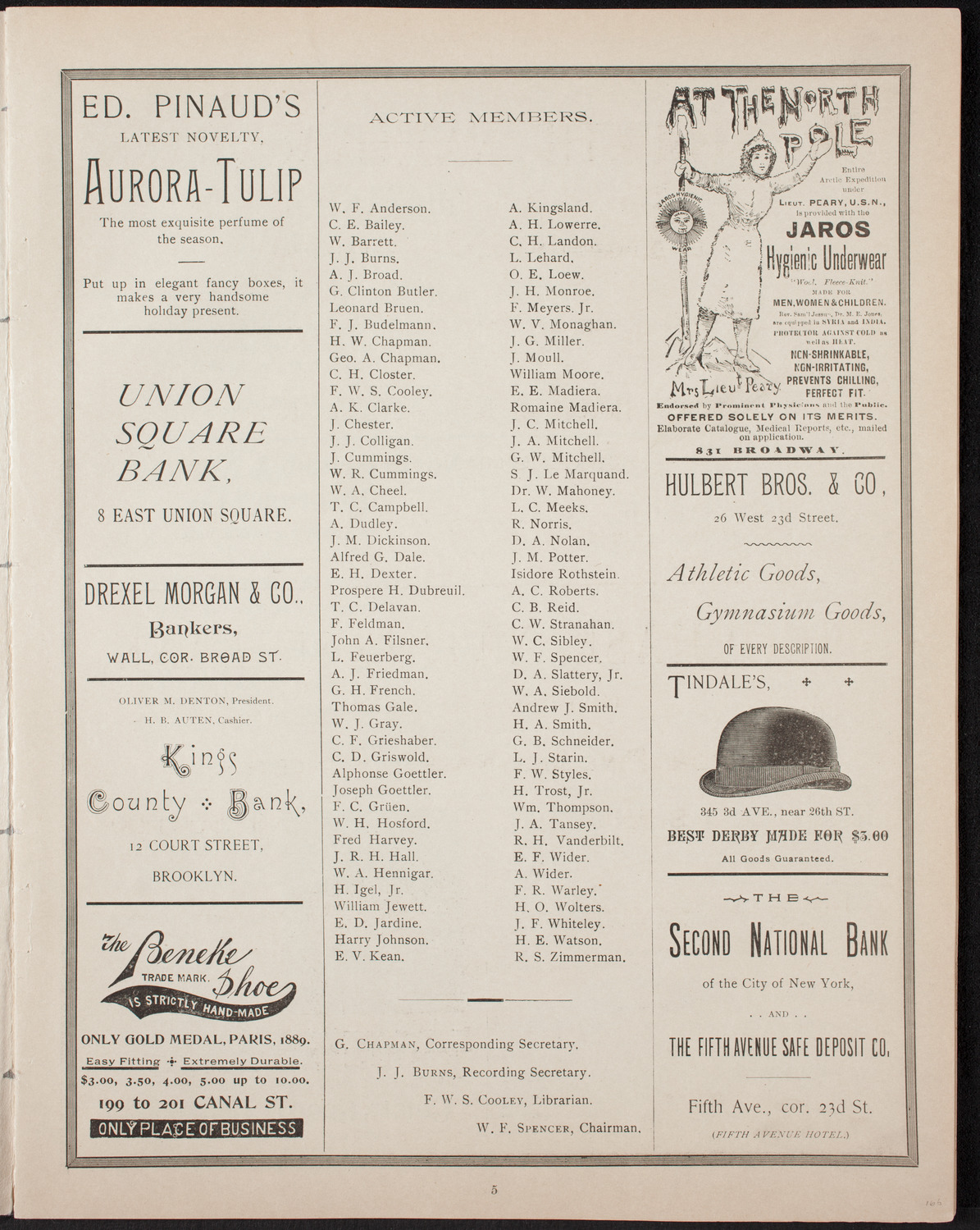 New York Banks' Glee Club, February 21, 1893, program page 5