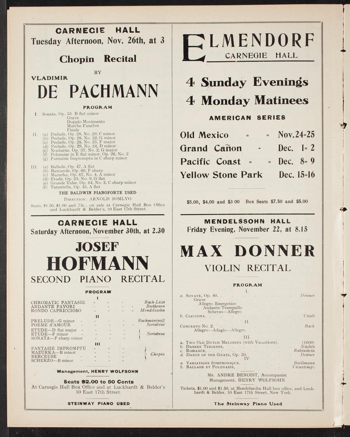 Vladimir de Pachmann, Piano, November 19, 1907, program page 10