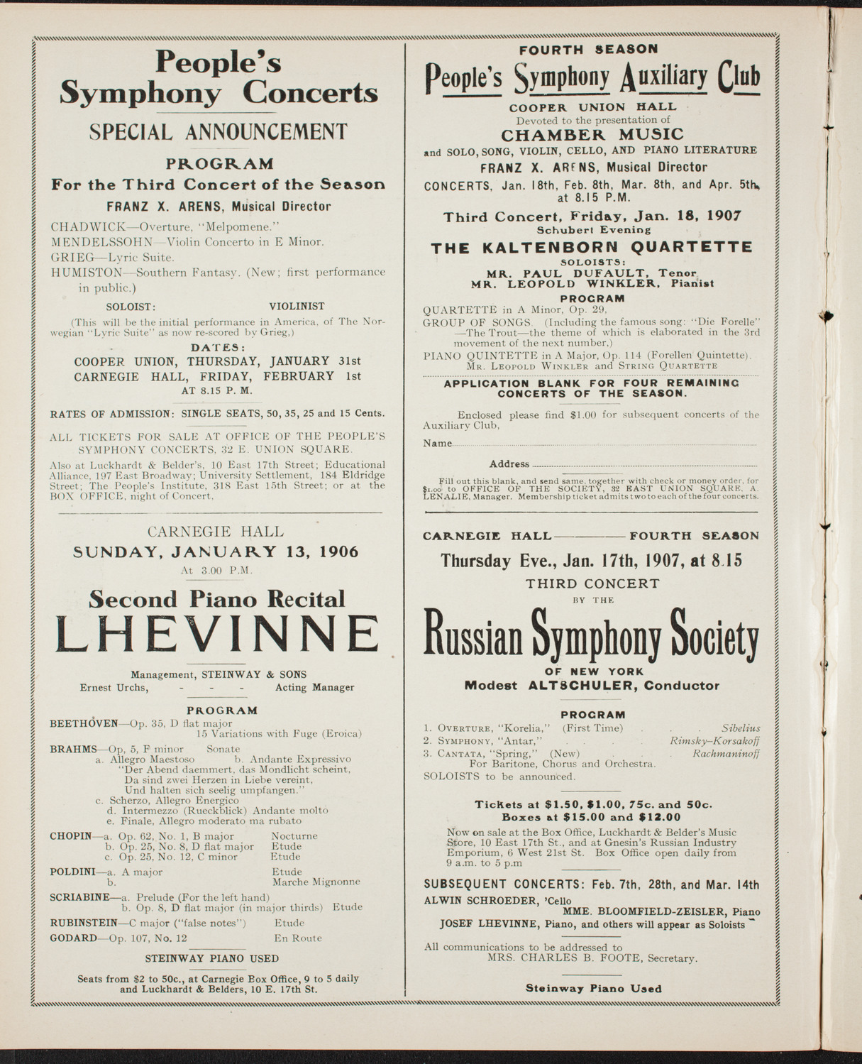 People's Symphony Concert, December 28, 1906, program page 10