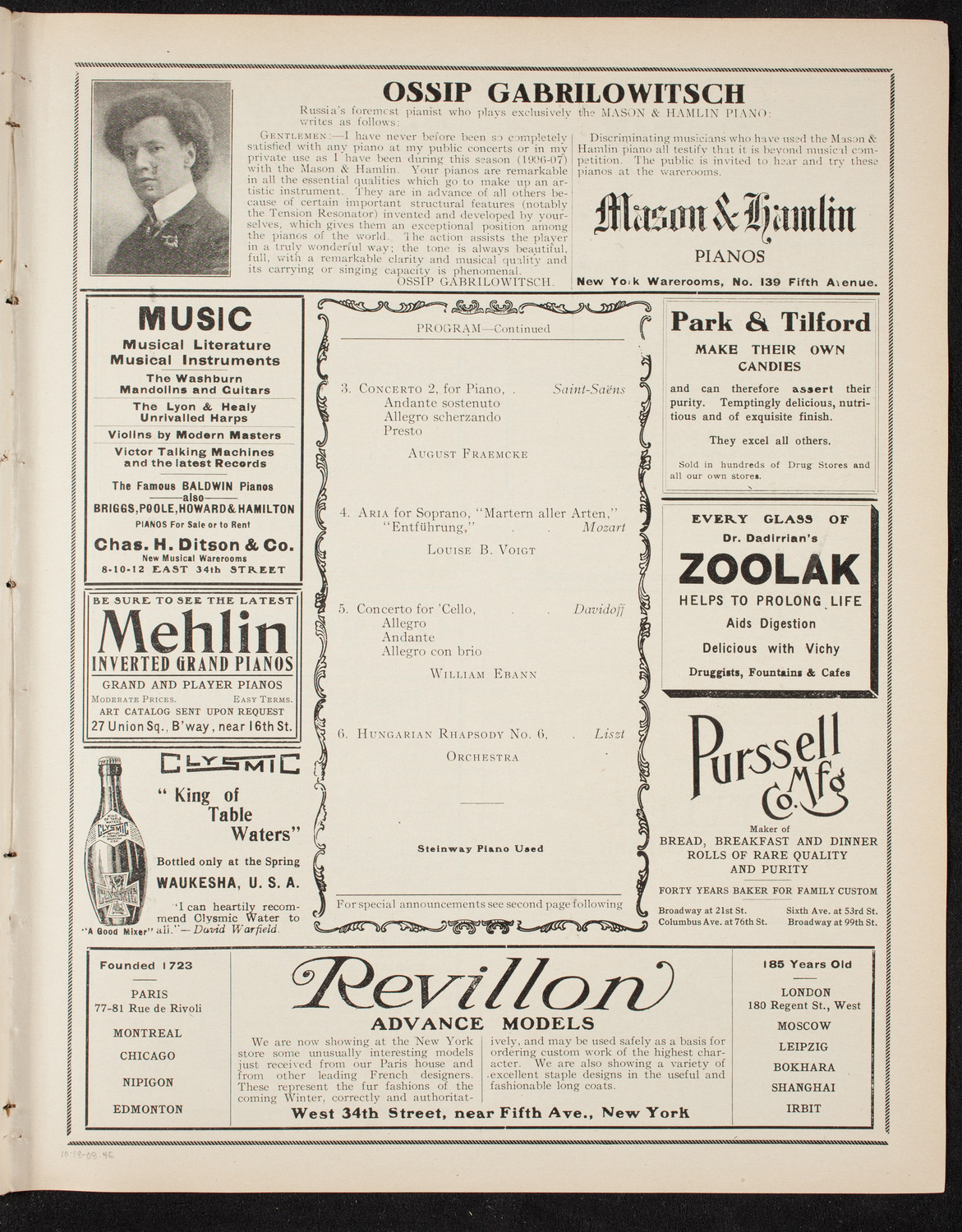 New York College of Music and New York German Conservatory of Music Faculty Concert, October 18, 1908, program page 7