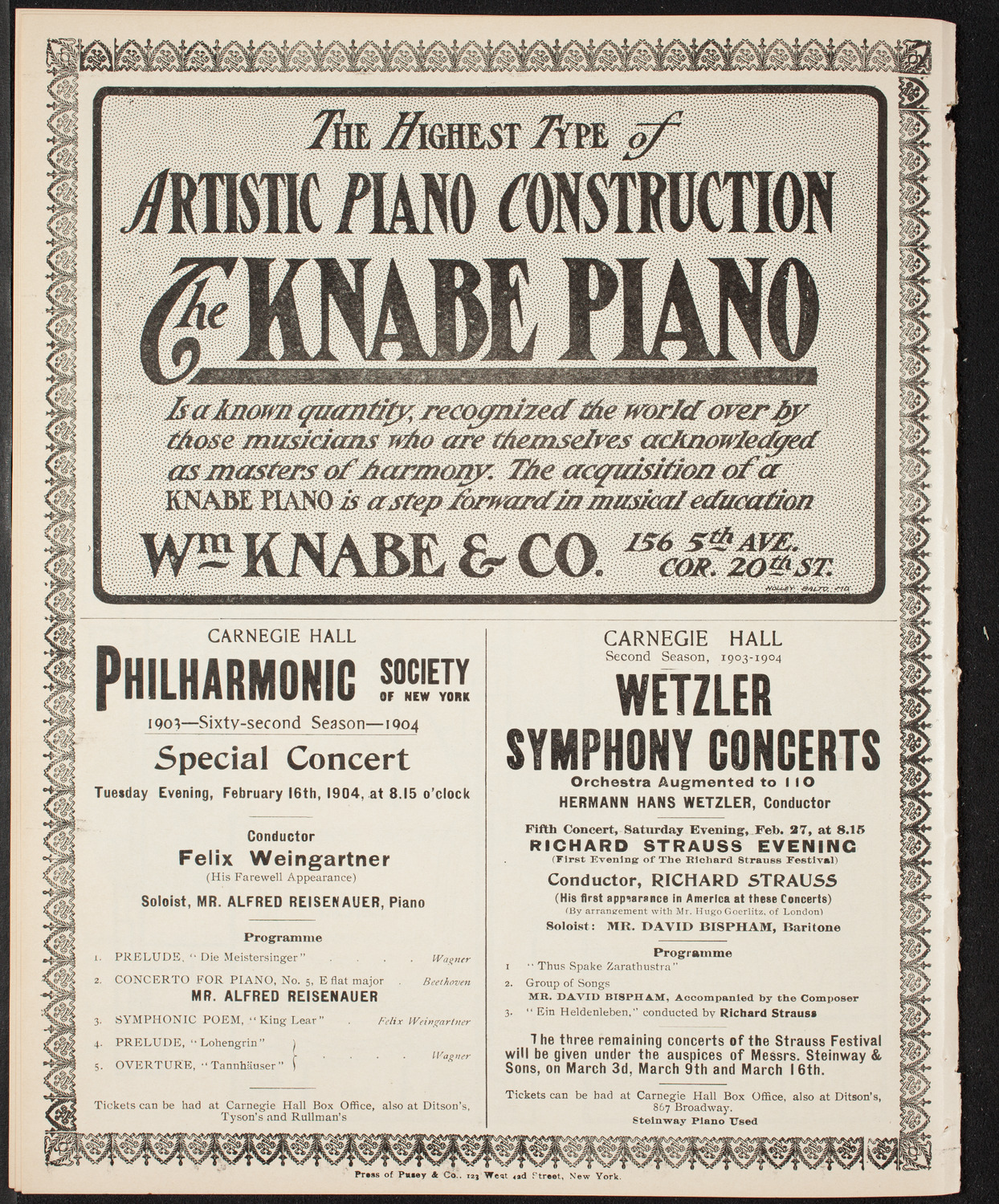 New York Philharmonic, February 13, 1904, program page 12