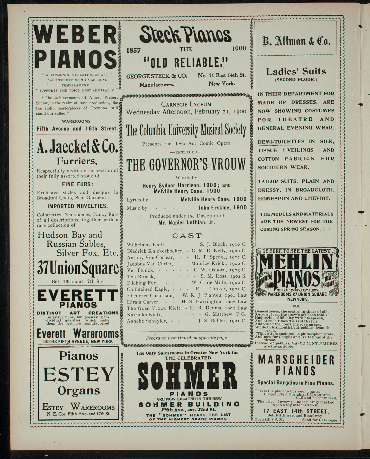 Columbia University Musical Society, February 21, 1900, program page 2