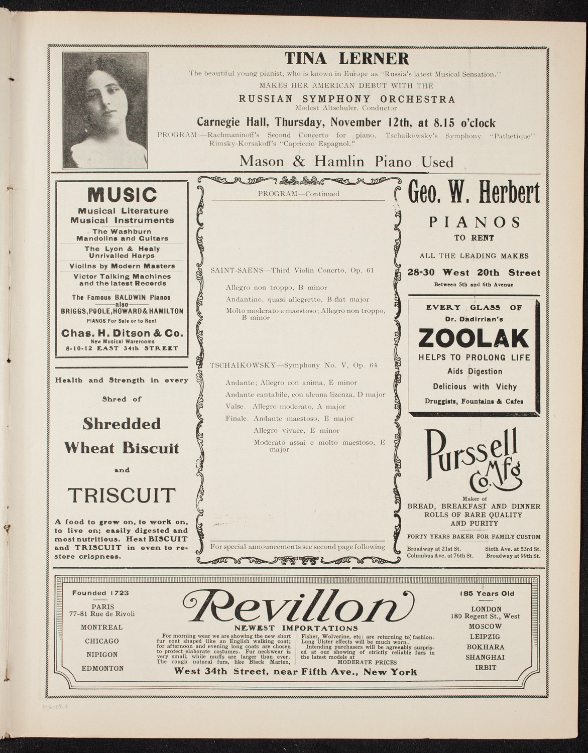 People's Symphony Concert, November 6, 1908, program page 7