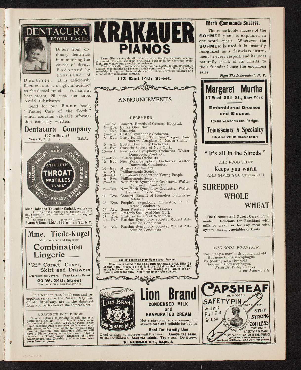 New York Philharmonic, December 2, 1905, program page 3