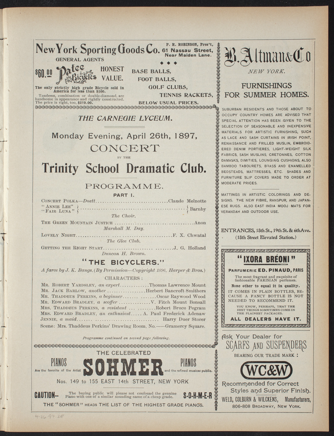 Trinity School Dramatic Club, April 26, 1897, program page 3
