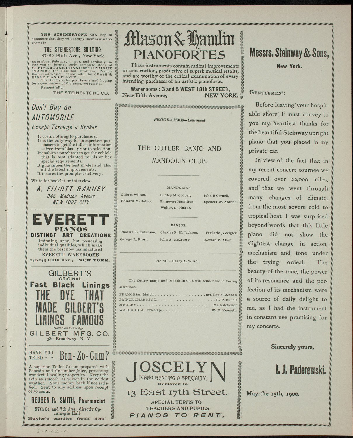Eleventh Annual Performance of the Cutler Comedy Club, February 7, 1902, program page 3