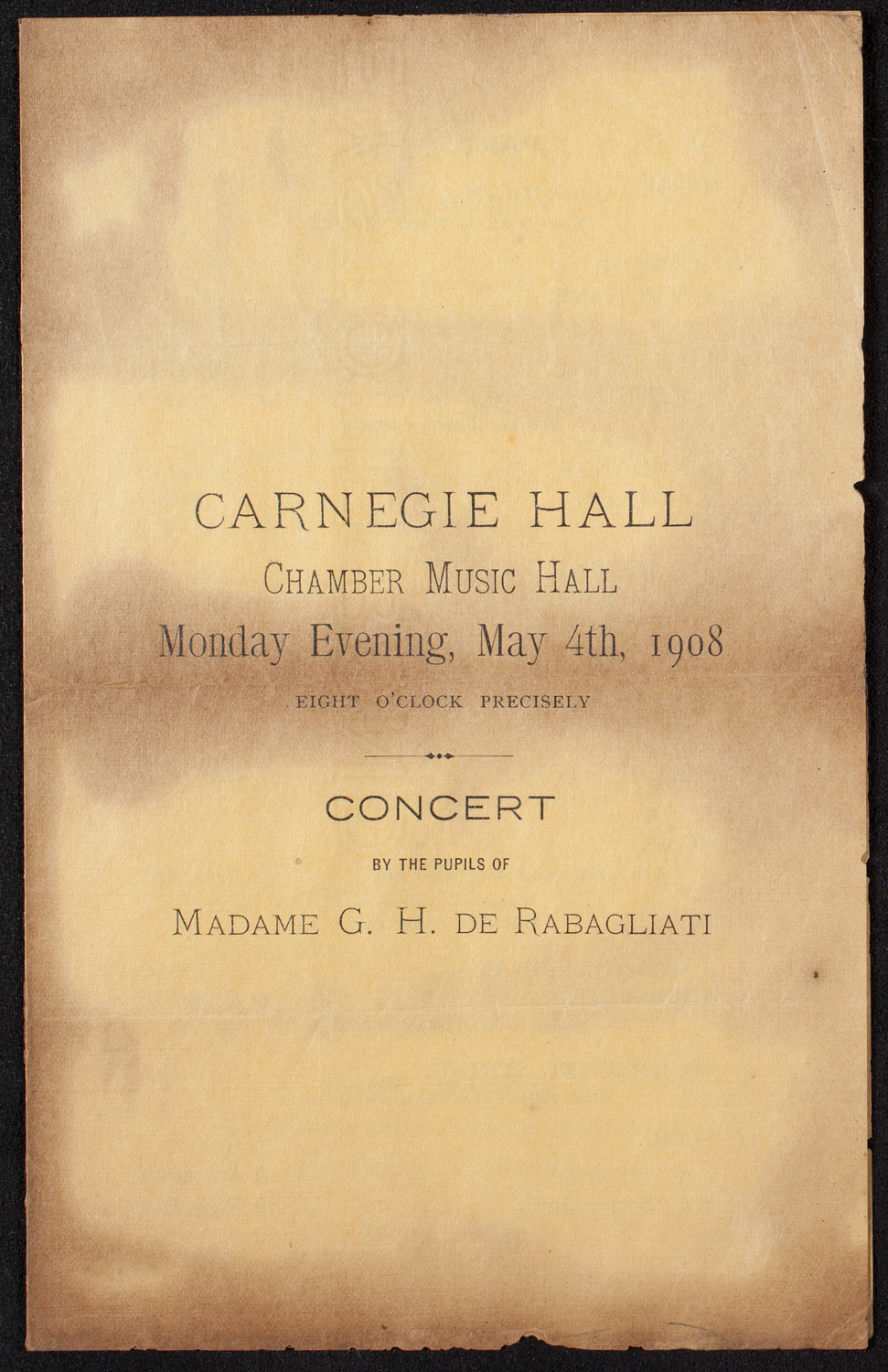 Students of Madame G.H. de Rabagliati, May 4, 1908, program page 1
