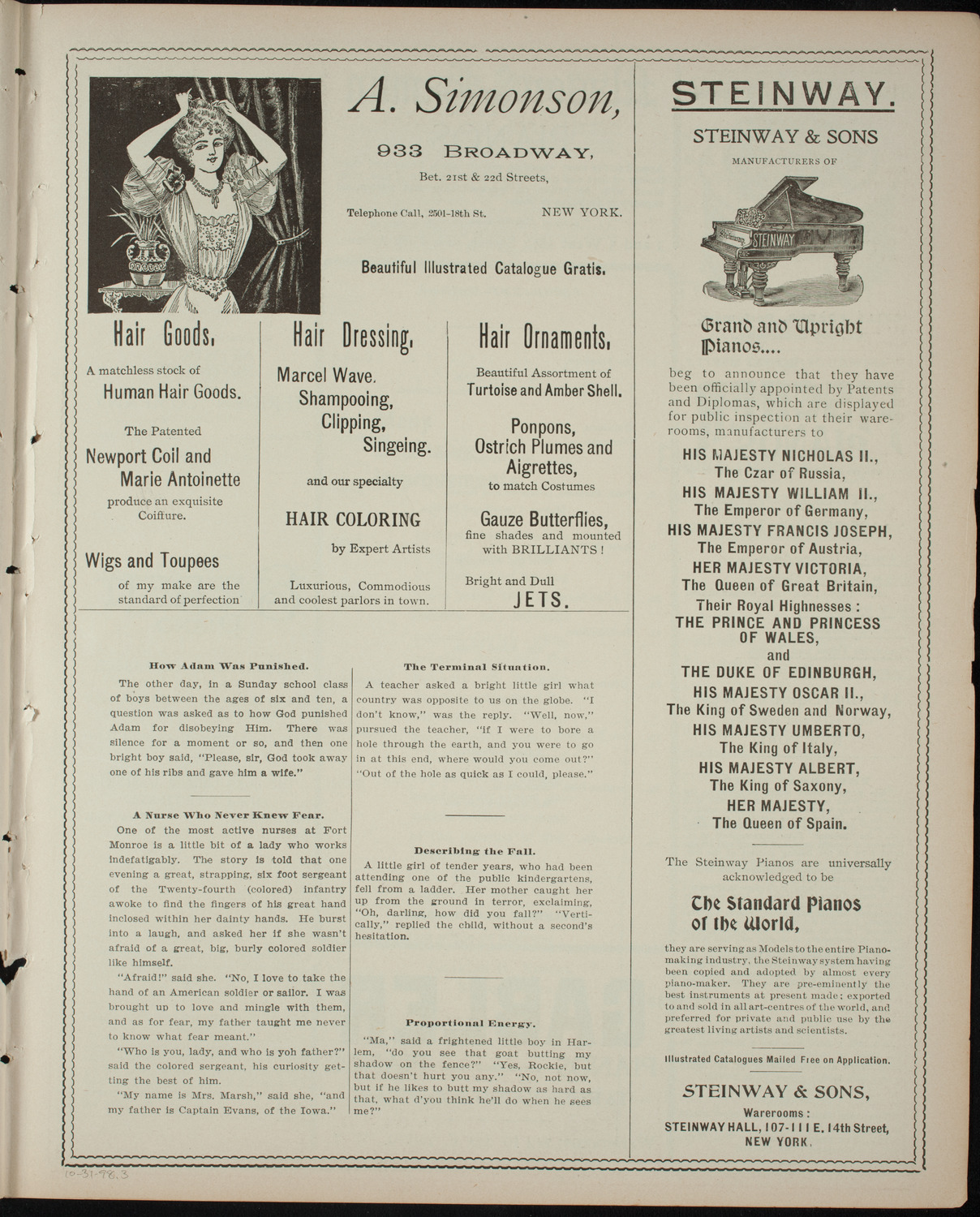 Benefit: Destitute and Homeless Children, October 31, 1898, program page 5