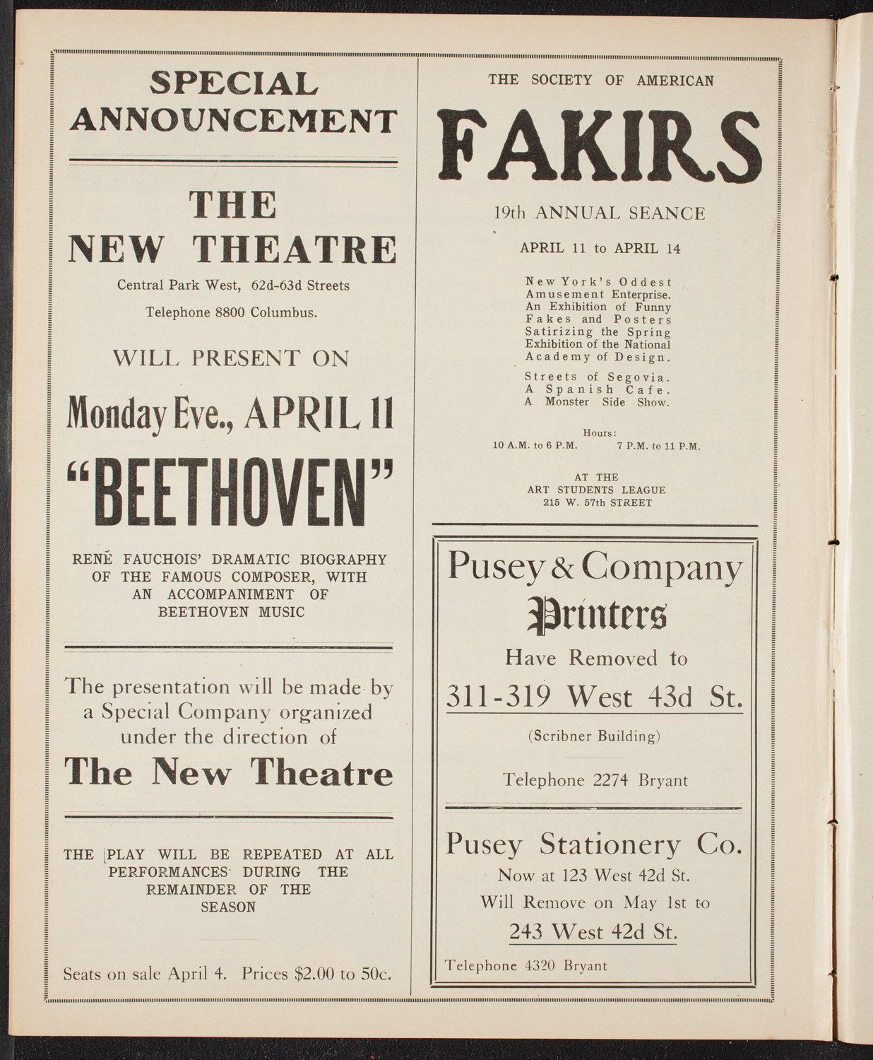New York Philharmonic, April 1, 1910, program page 10