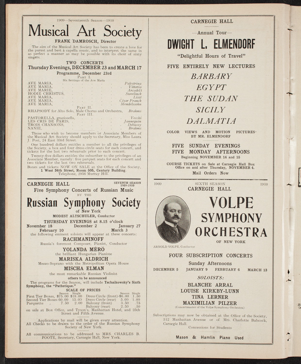 Yolanda Mero with the Russian Symphony Orchestra, November 3, 1909, program page 10