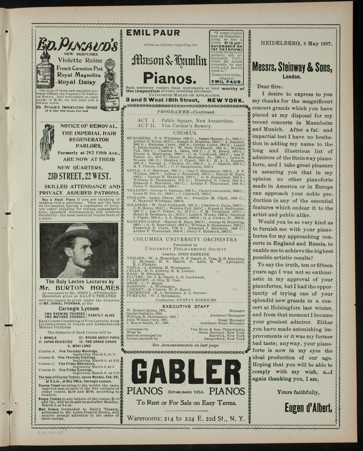 Columbia University Musical Society, February 24, 1900, program page 3