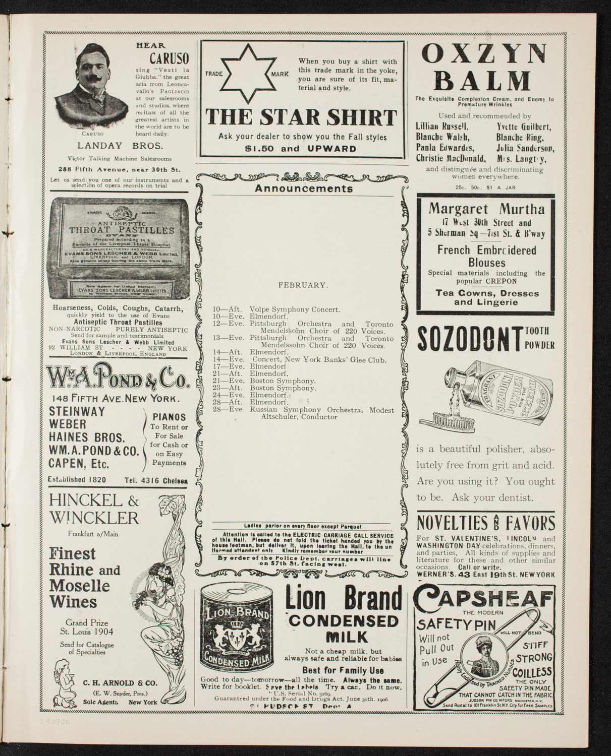 New York Philharmonic, February 9, 1907, program page 3