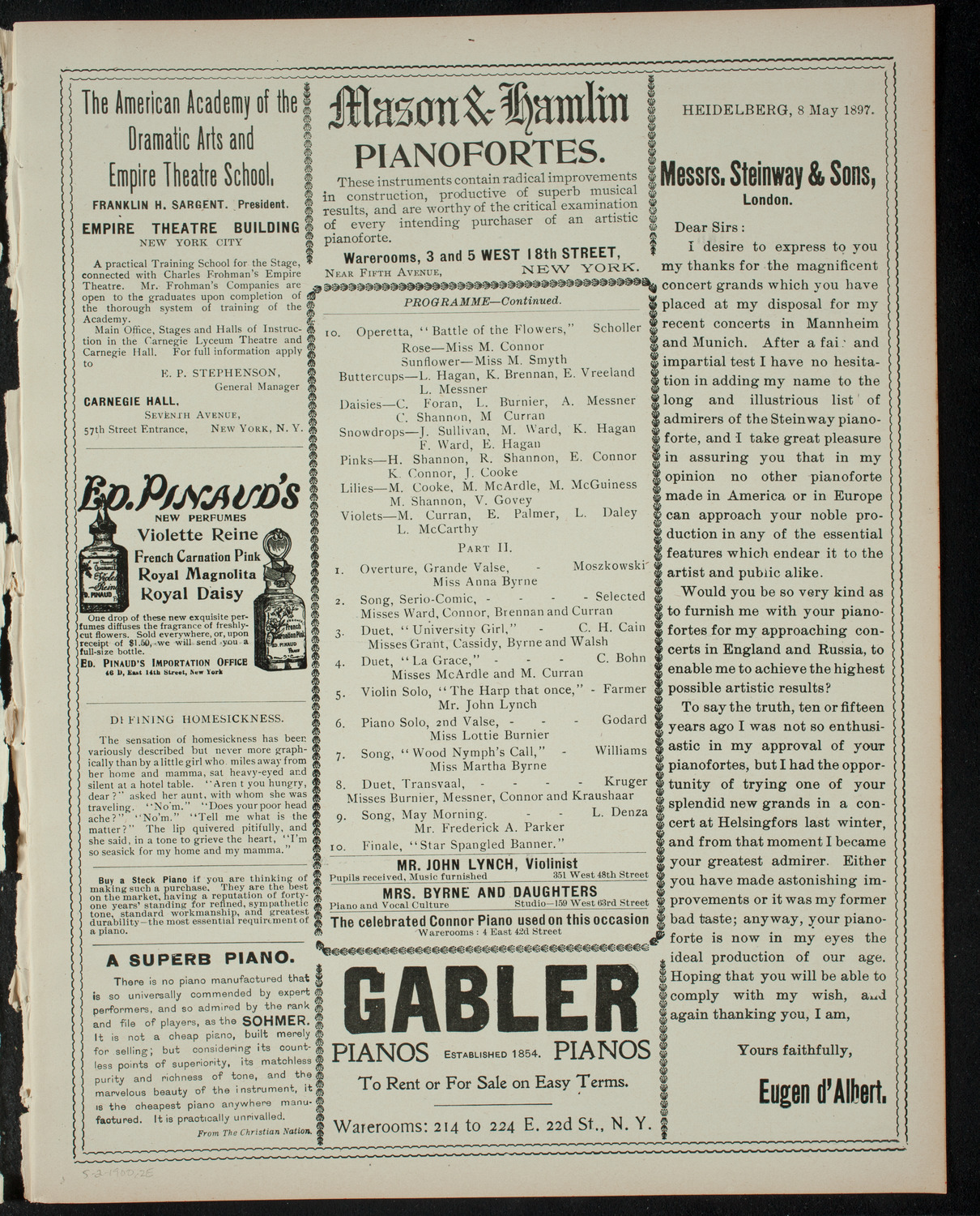 Annual Pupils' Concert given by Mrs. Anna Byrne and Daughters, May 2, 1900, program page 3