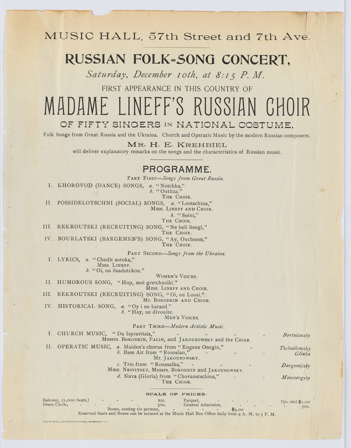 Madame Lineff's Russian Choir, December 10, 1892