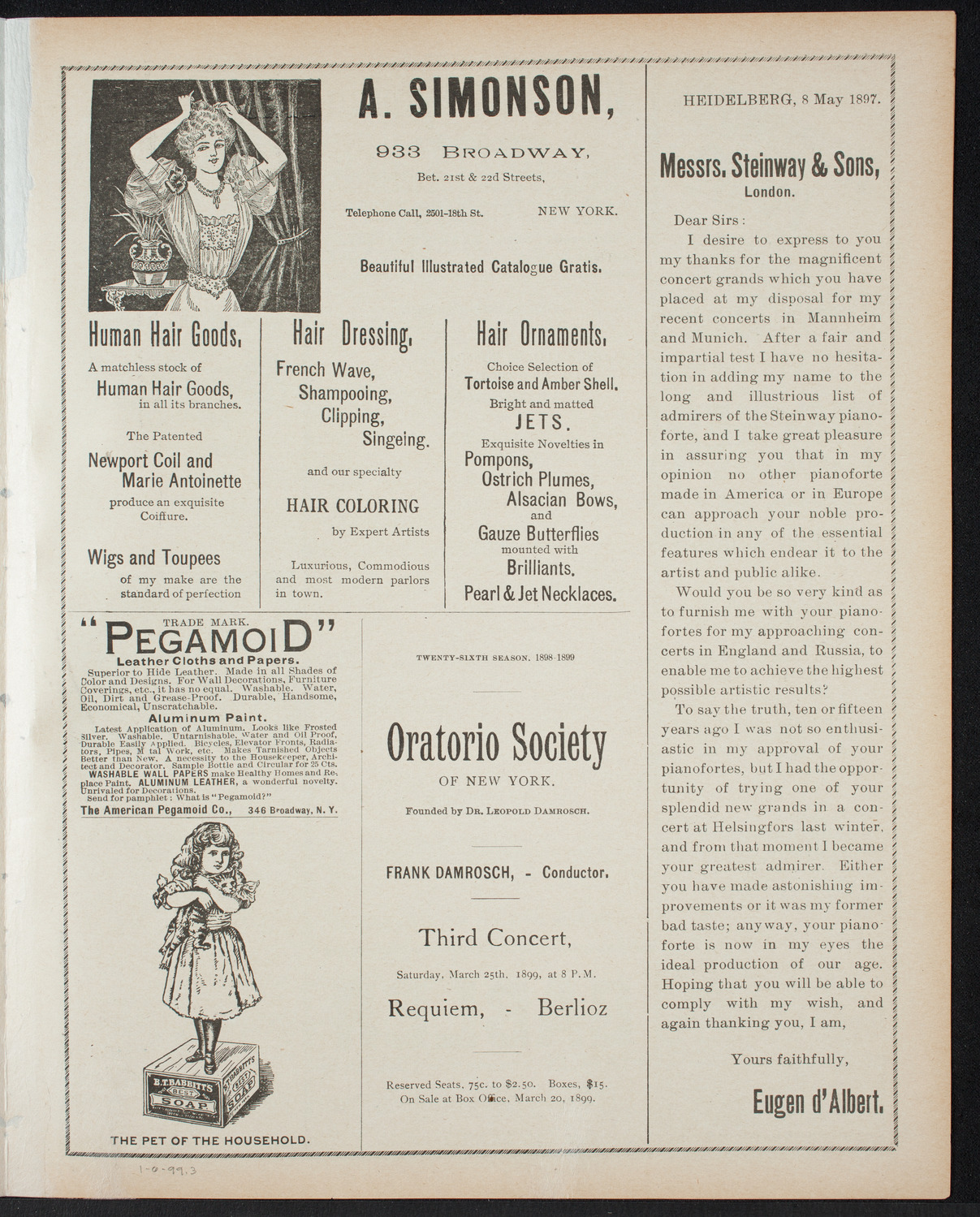 Paur Symphony Orchestra, January 6, 1899, program page 5