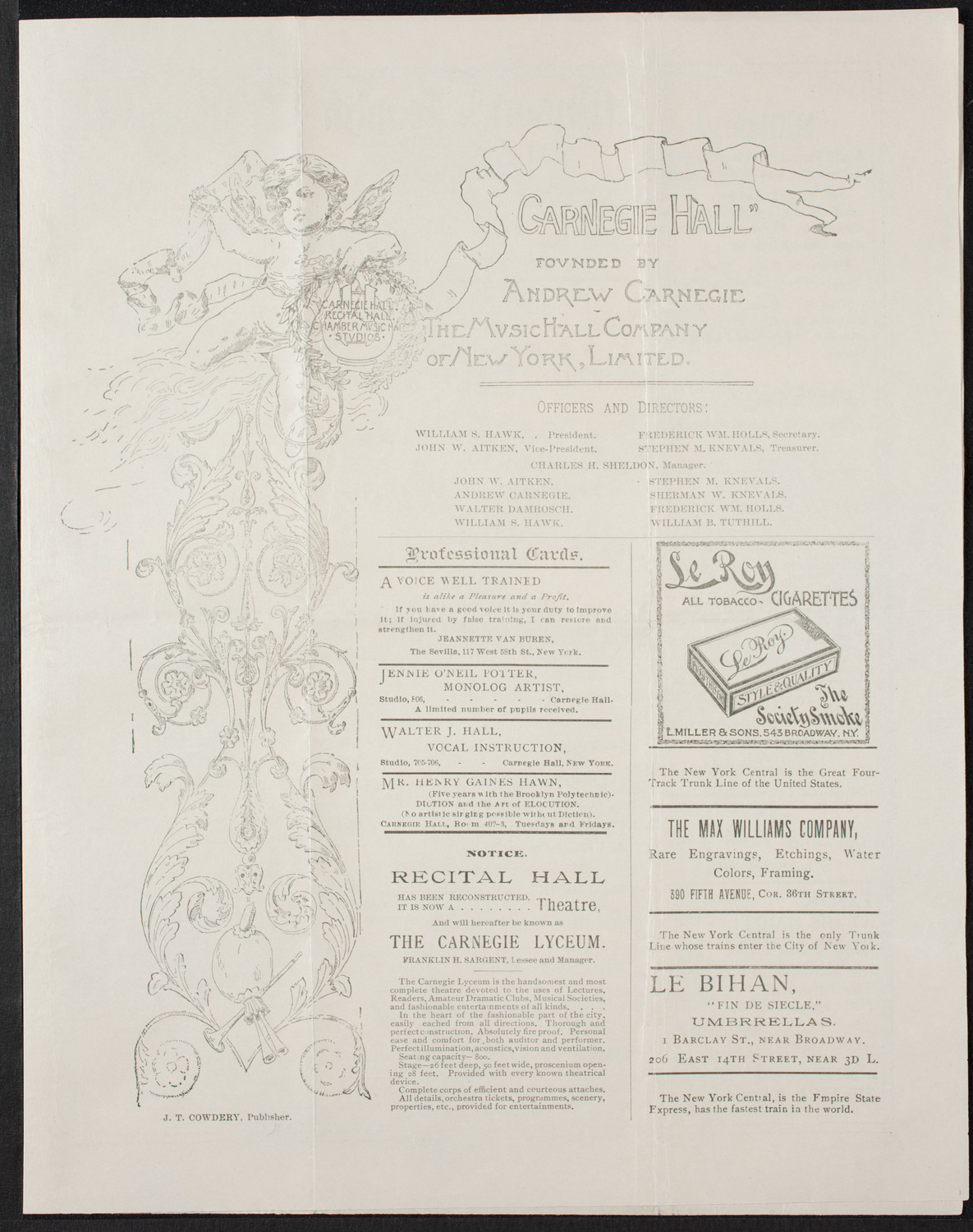 Ignacy Jan Paderewski, Piano, November 16, 1895, program page 1