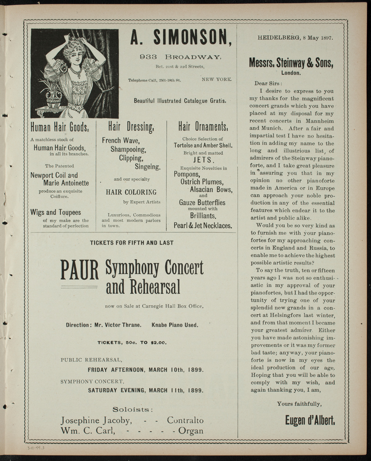 Comparative Literature Society Saturday Morning Conference, March 11, 1899, program page 5