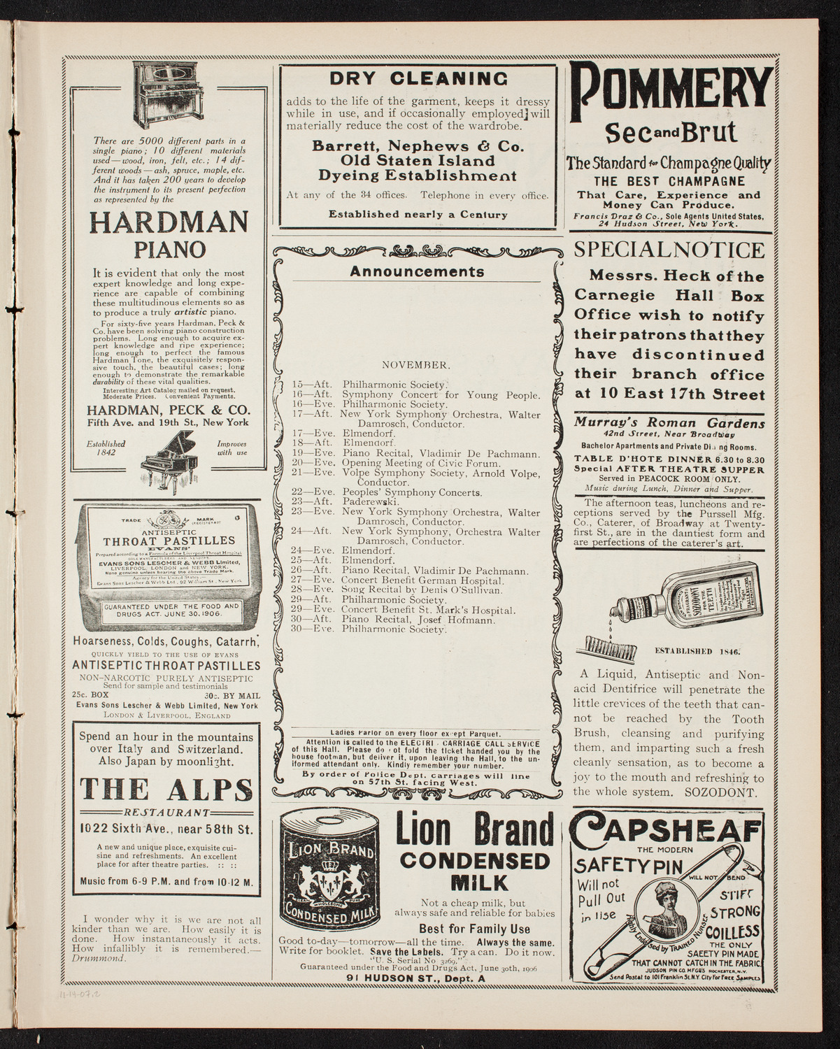 Russian Symphony Society of New York, November 14, 1907, program page 3