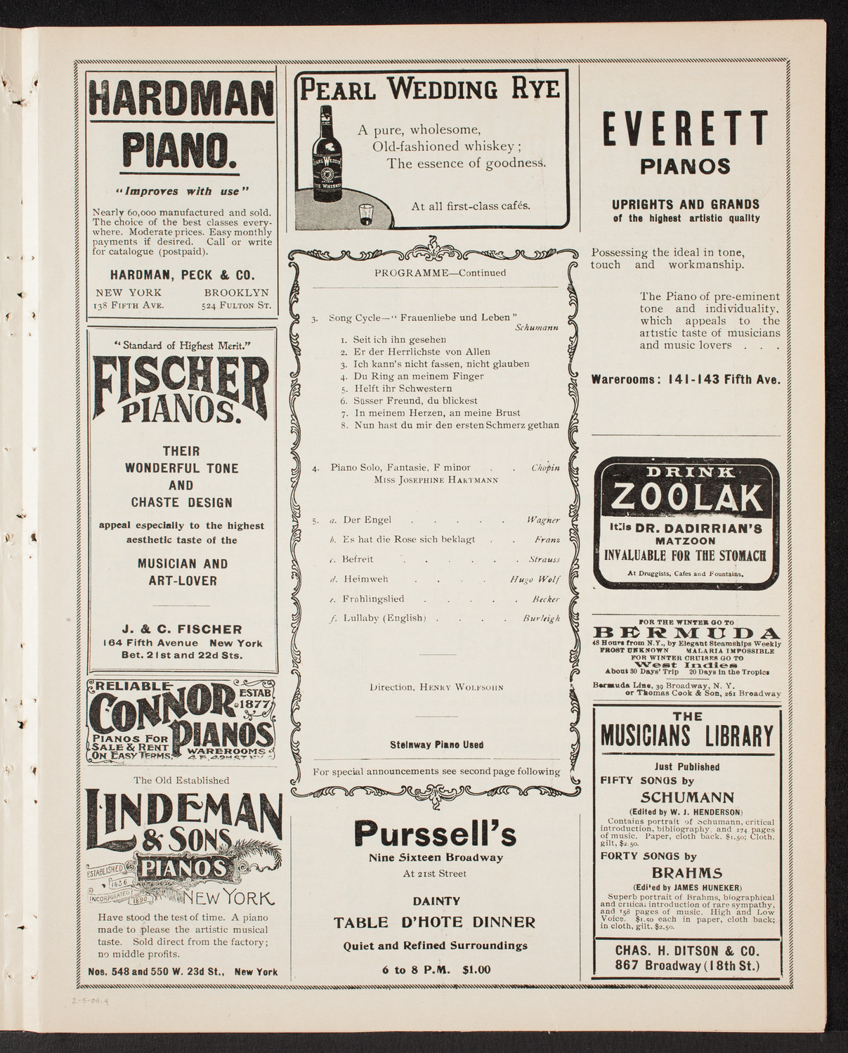 Ernestine Schumann-Heink, Mezzo-Soprano, February 5, 1904, program page 7