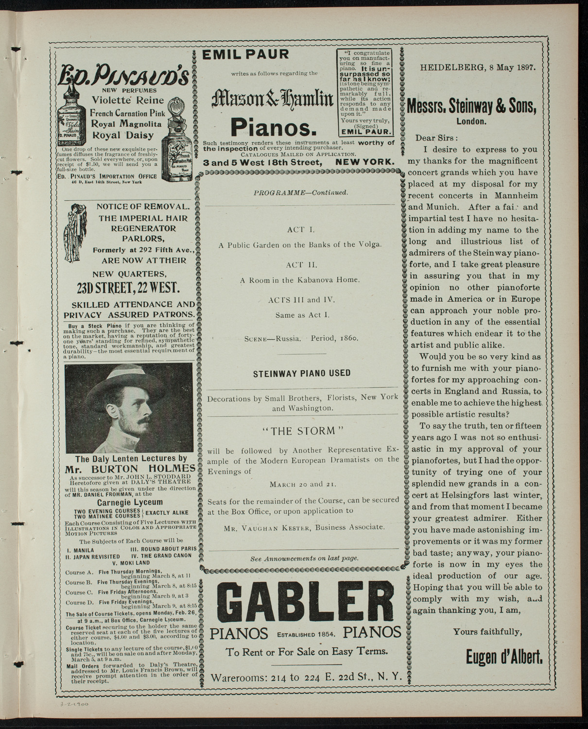 George Peabody Eustis: A Course of Modern Plays, March 2, 1900, program page 3