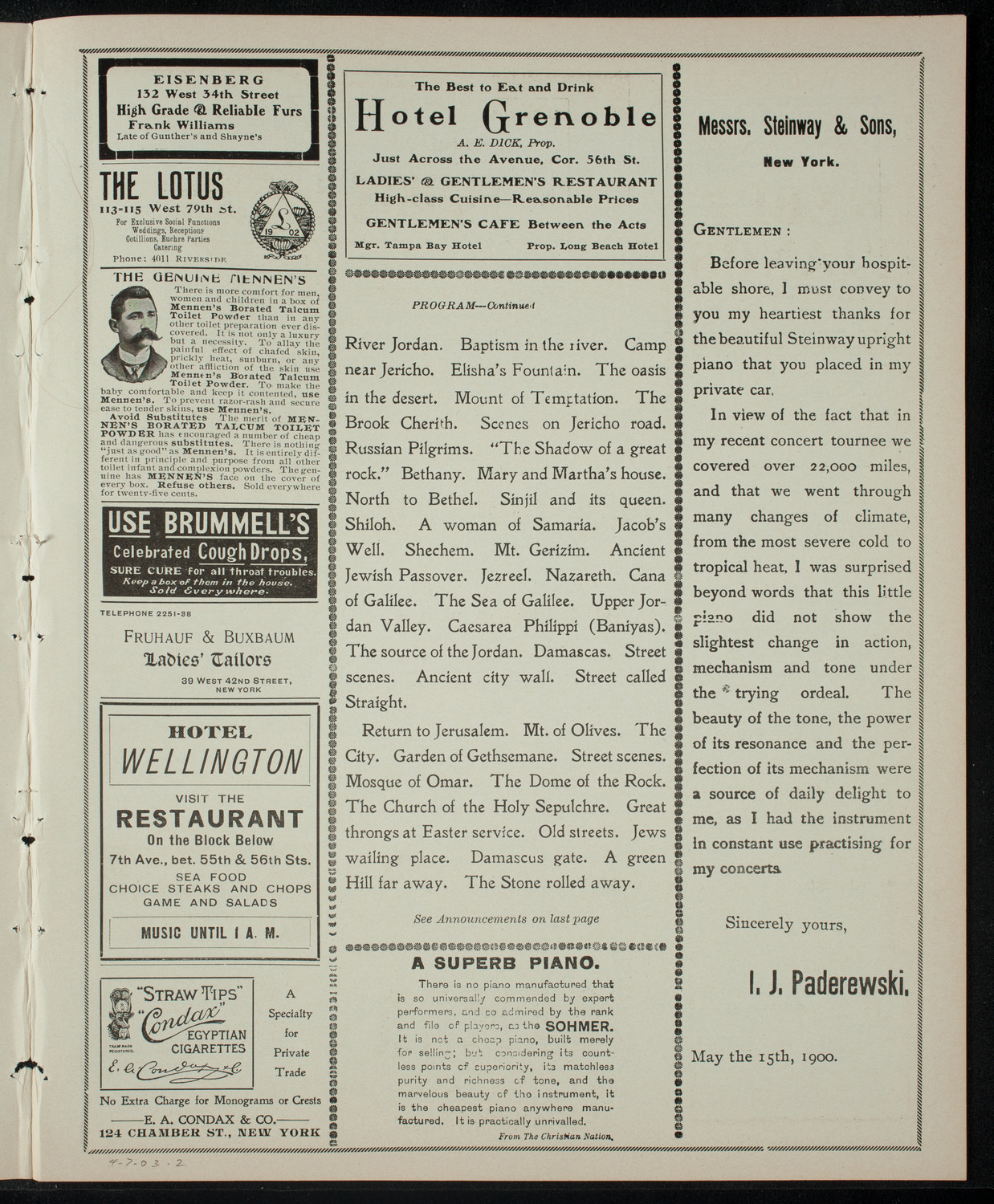 Elmendorf Lecture: A Journey Through the Holy Land, April 7, 1903, program page 3