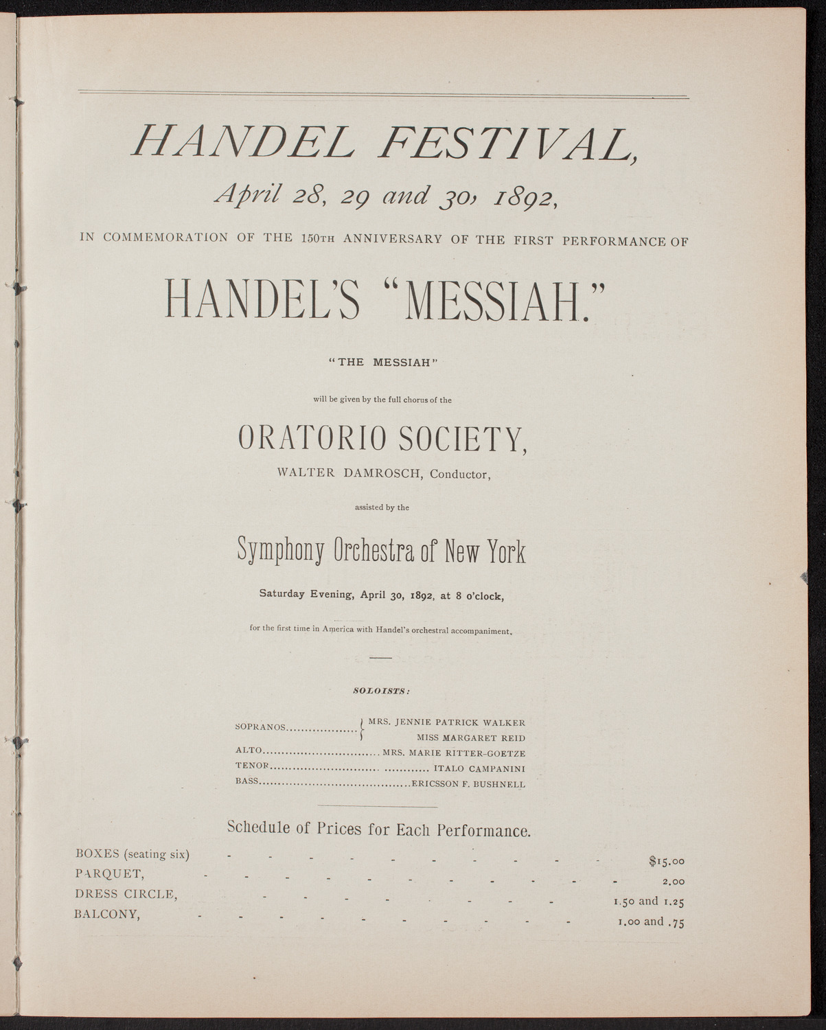 New York Symphony Orchestra: Handel Festival, April 29, 1892, program page 11