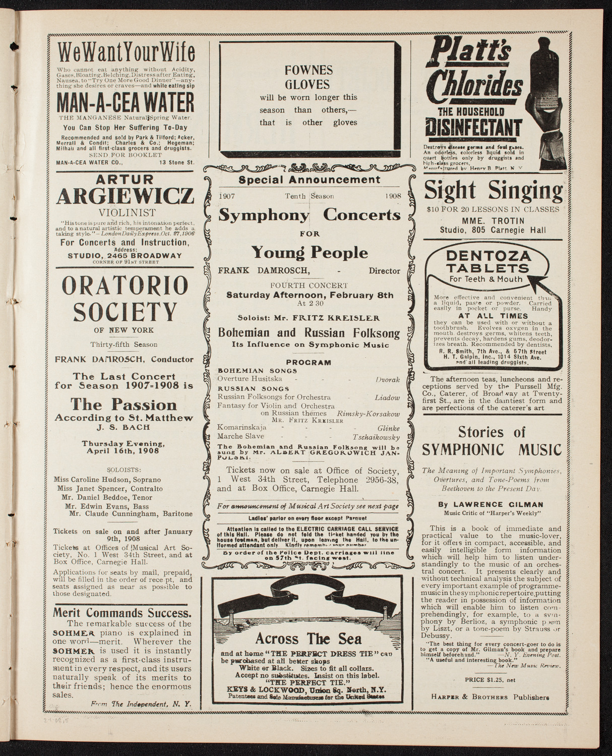 New York Symphony Orchestra, February 1, 1908, program page 9