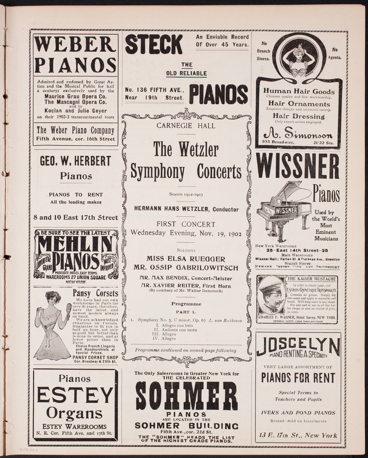 Wetzler Symphony Orchestra, November 19, 1902, program page 5