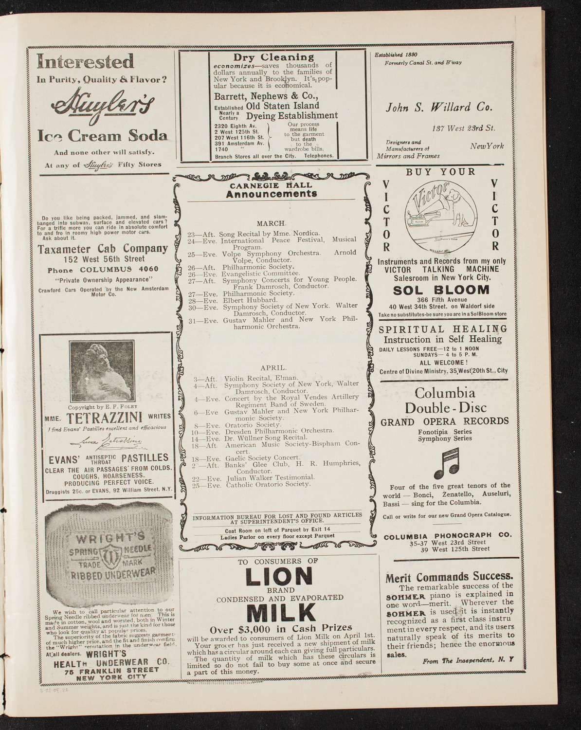 Cantors' Association of America, March 21, 1909, program page 3