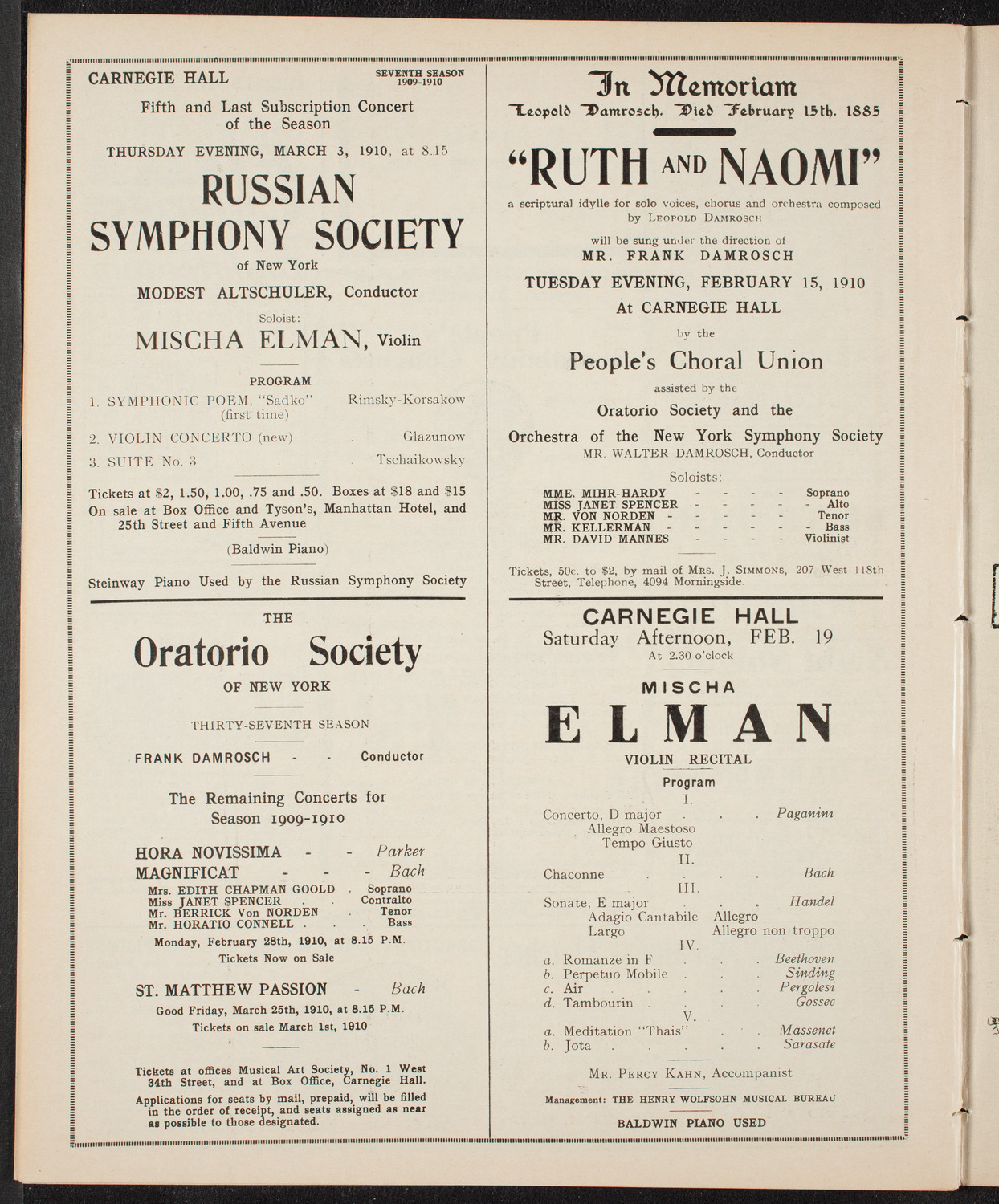 Russian Symphony Society of New York, February 10, 1910, program page 10